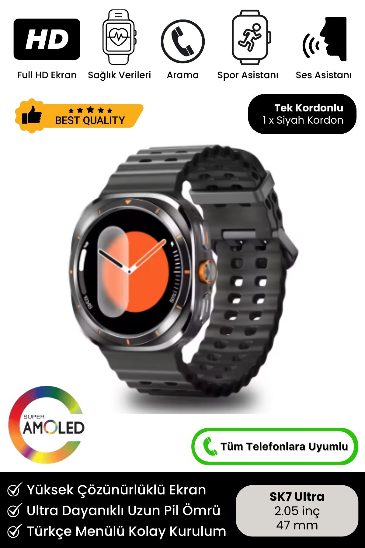 Premium Amoled Ekran Full Hd Babalar Günü Hediyesi Ios Android Uyumlu Sk7 Ultra Akıllı Saat