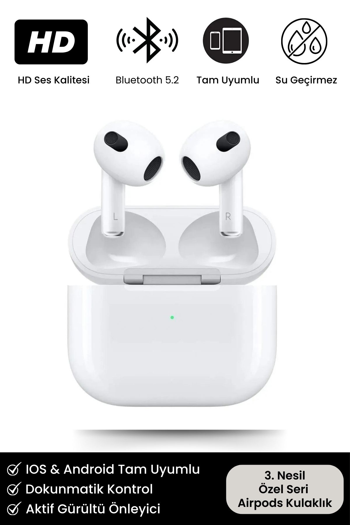 3. Nesil Premium Özel Seri iOS Android Uyumlu Bluetooth Kulaklık Kulak İçi Kablosuz Kulaklık Beyaz