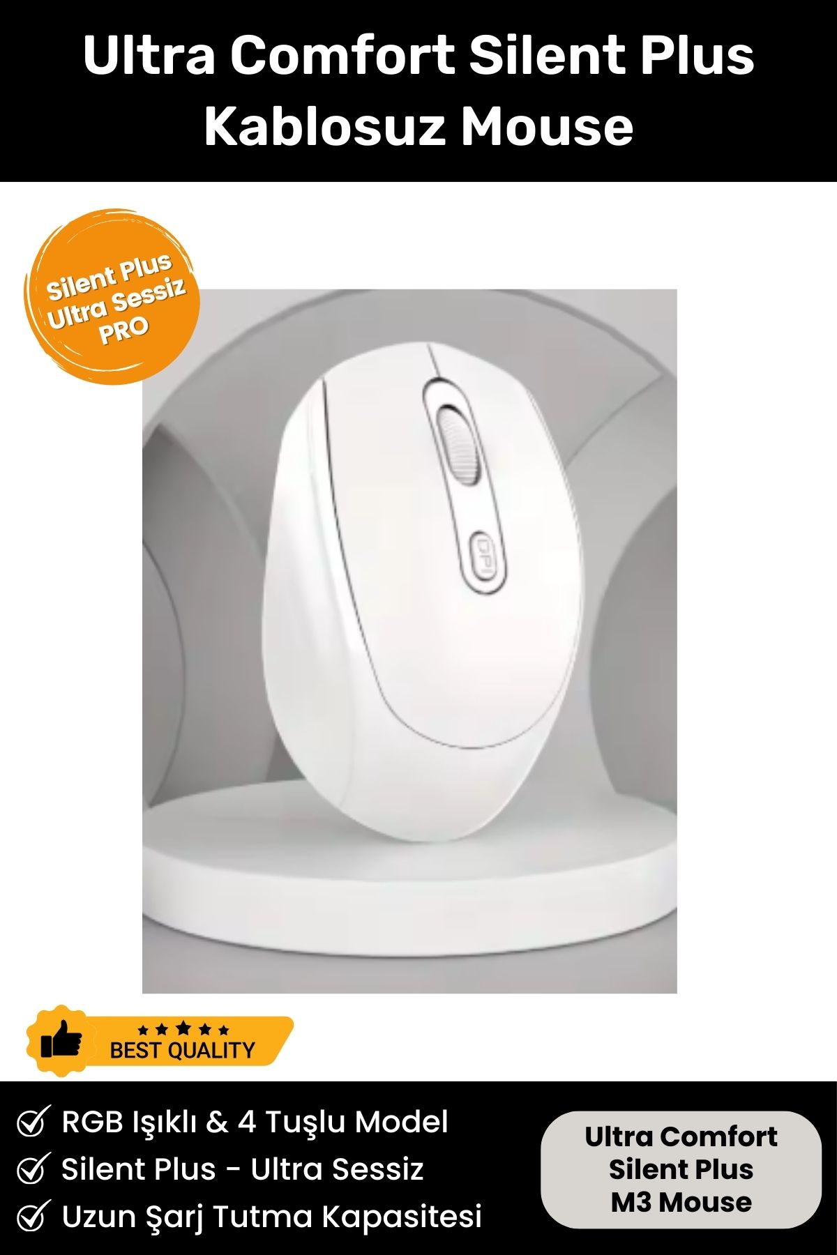 Ultra Comfort Silent Plus Yüksek Hassasiyetli 4 Tuşlu 2.4G Kablosuz Wireless Bluetooth M3 Mouse
