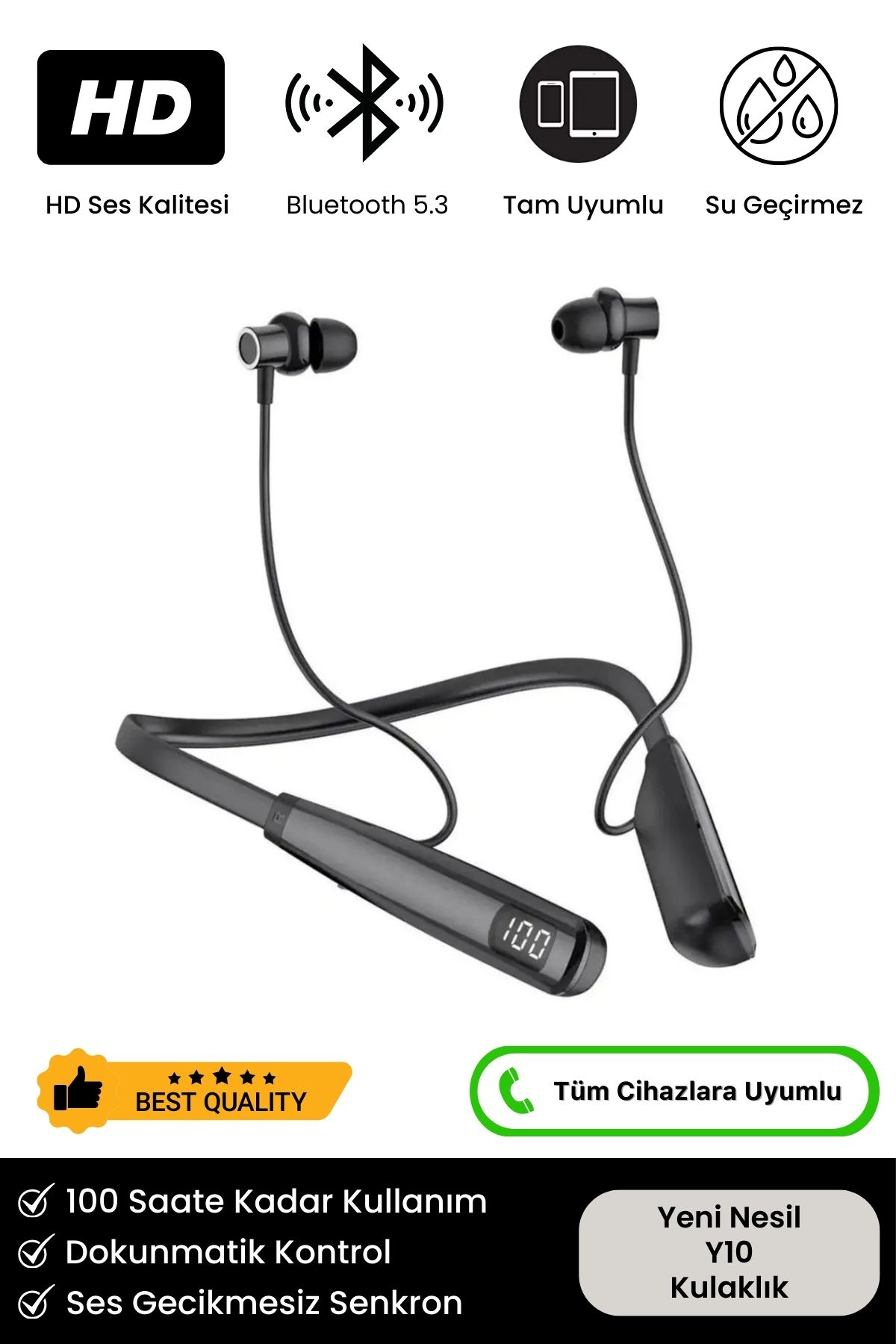 Premium Sports 100 Saat Şarj Kapasiteli Su Geçirmez Boyun Bantlı Sporcu Stereo Bluetooth Kulaklık