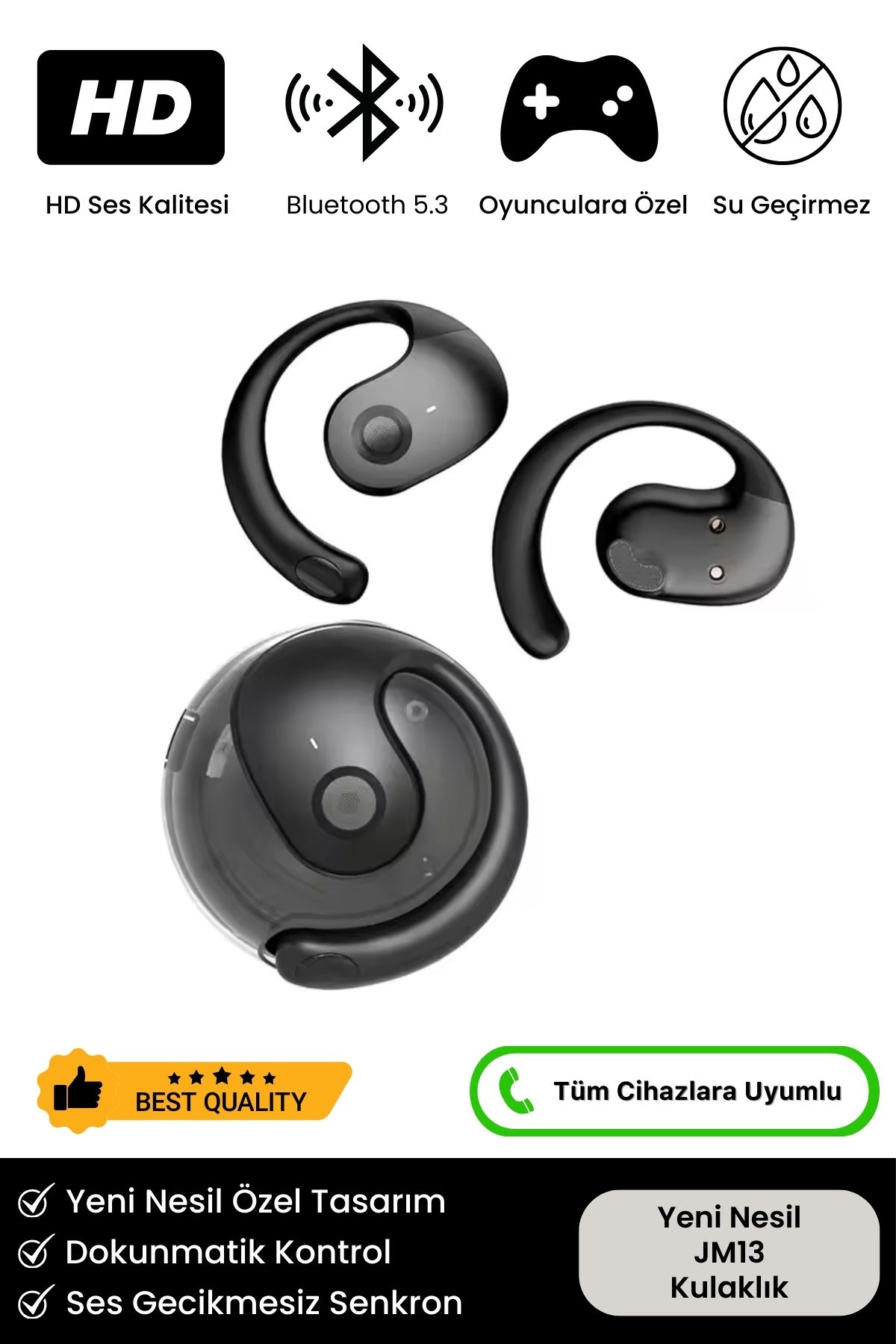 Yeni Nesil JM13 Full HD Stereo Ses iOS Android Uyumlu Yüksek Ses Gaming Wireless Bluetooth Kulaklık