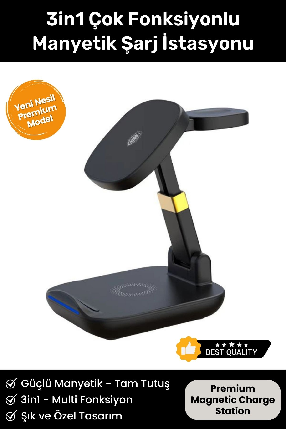 Premium Seri Manyetik Wireless Kablosuz Şarj İstasyonu iPhone iOS Android Uyumlu Lüks Şarj Standı