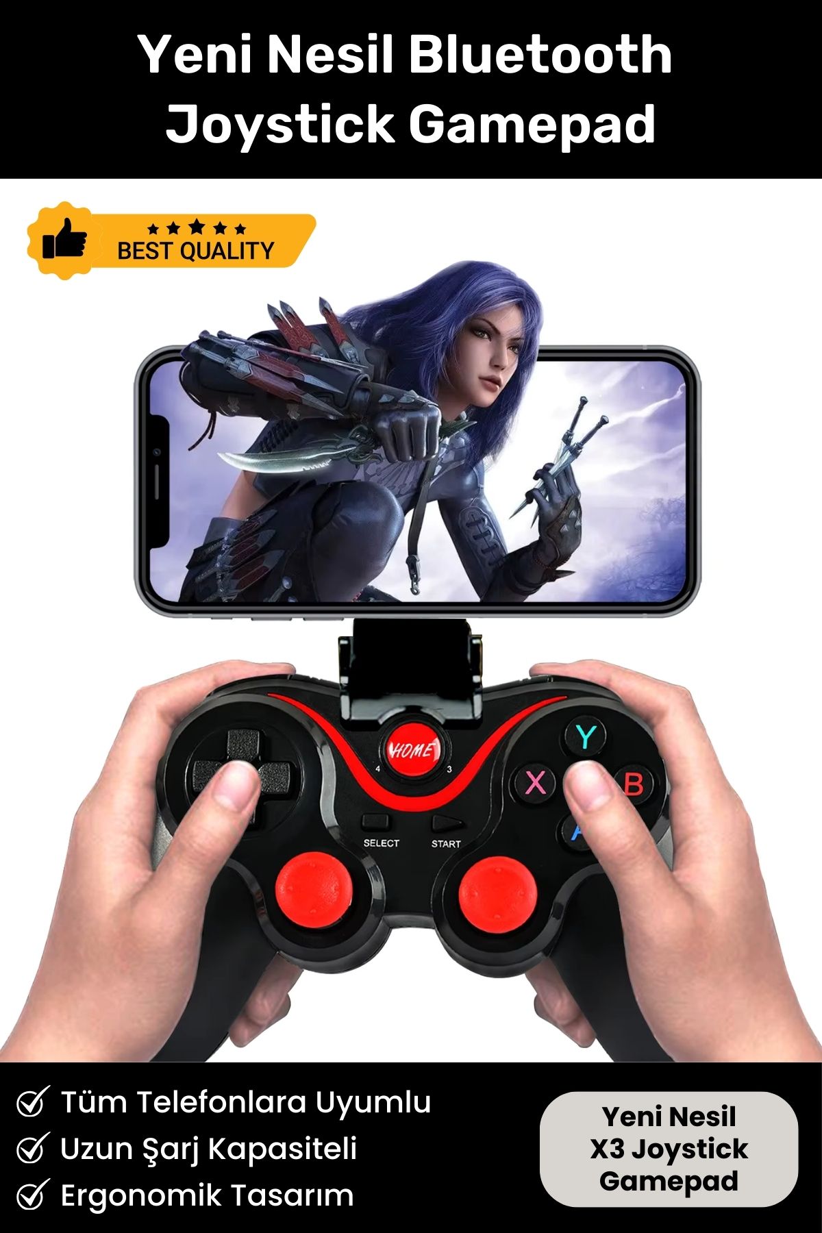 Yeni Nesil X3 iOS Android Akıllı TV Uyumlu Bluetooth Oyun Kolu Telefon Tutucu Stand Joystick Gamepad