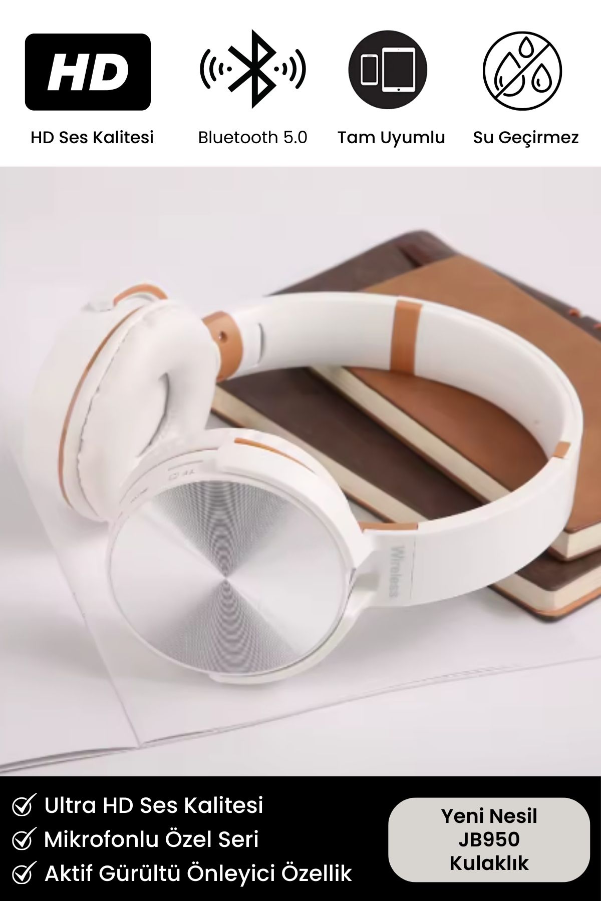 Yeni Nesil JB950 Wireless Bluetooth Extra Bass Mikrofonlu HD Ses Kablosuz Şık Kulaküstü Kulaklık