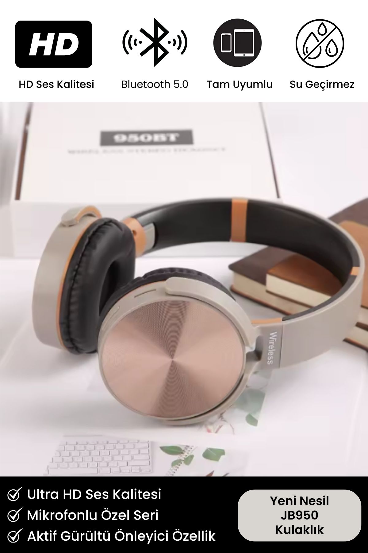 Yeni Nesil JB950 Wireless Bluetooth Extra Bass Mikrofonlu HD Ses Kablosuz Şık Kulaküstü Kulaklık