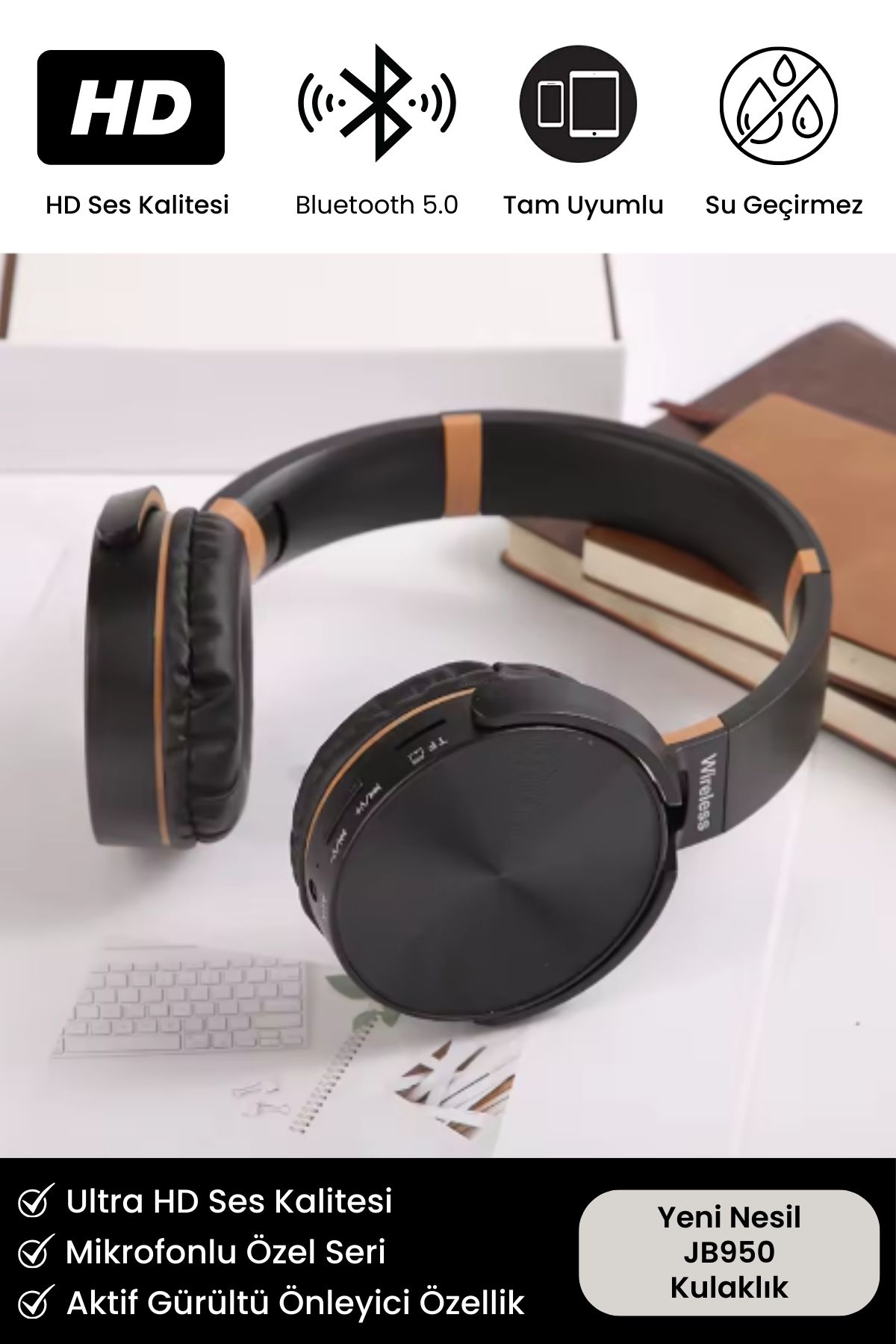 Yeni Nesil JB950 Wireless Bluetooth Extra Bass Mikrofonlu HD Ses Kablosuz Şık Kulaküstü Kulaklık