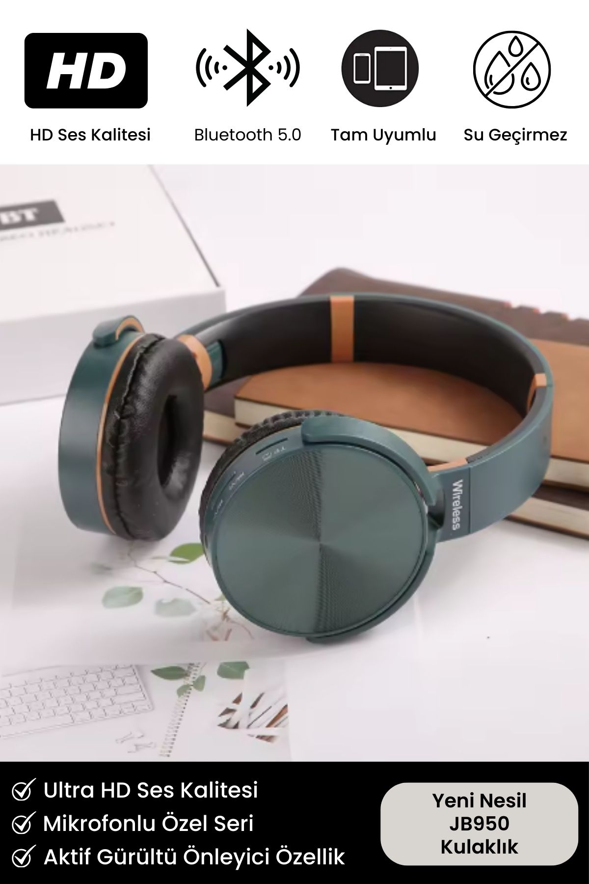 Yeni Nesil JB950 Wireless Bluetooth Extra Bass Mikrofonlu HD Ses Kablosuz Şık Kulaküstü Kulaklık