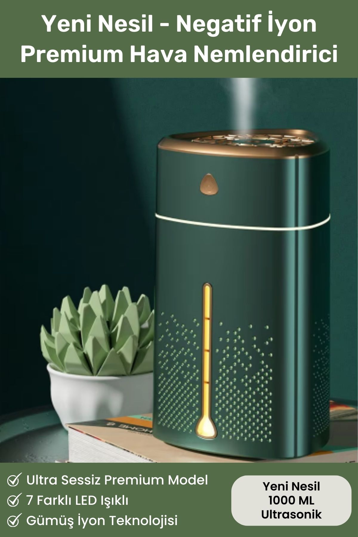 Yeni Nesil Negatif İyon Büyük 1000 ML Ultrasonik Hava Nemlendirici Lüks Buhar Makinesi Aroma Difüzör