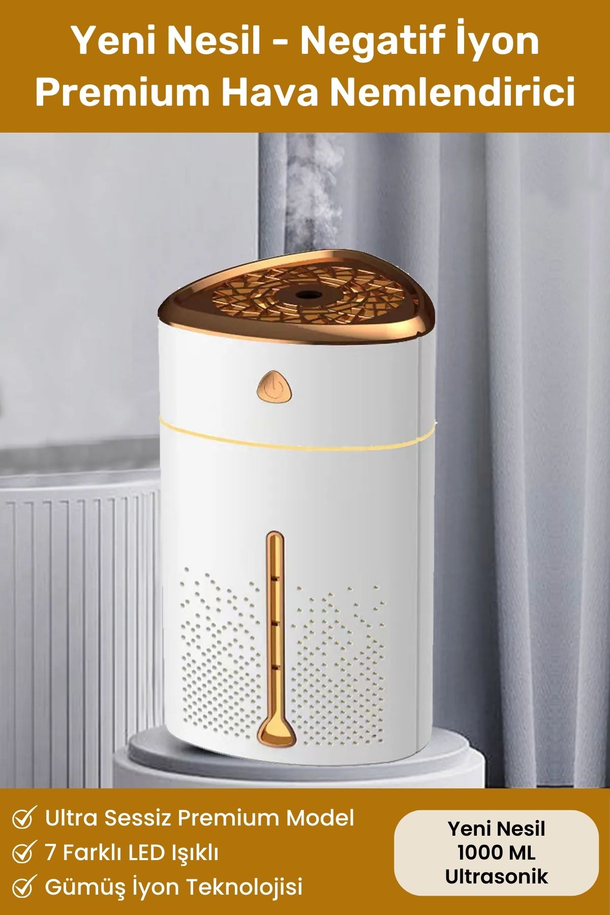 Yeni Nesil Negatif İyon Büyük 1000 ML Ultrasonik Hava Nemlendirici Lüks Buhar Makinesi Aroma Difüzör