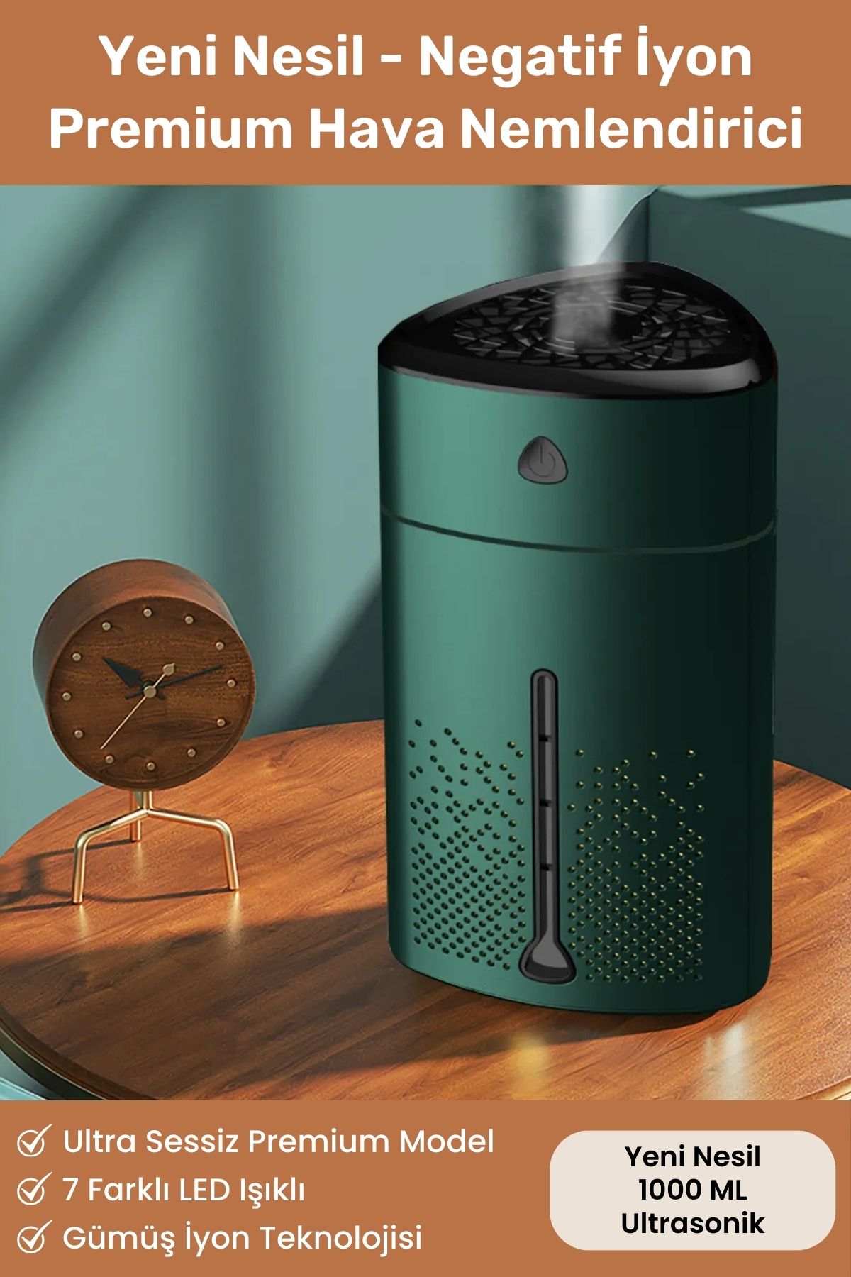 Yeni Nesil Negatif İyon Büyük 1000 ML Ultrasonik Hava Nemlendirici Lüks Buhar Makinesi Aroma Difüzör