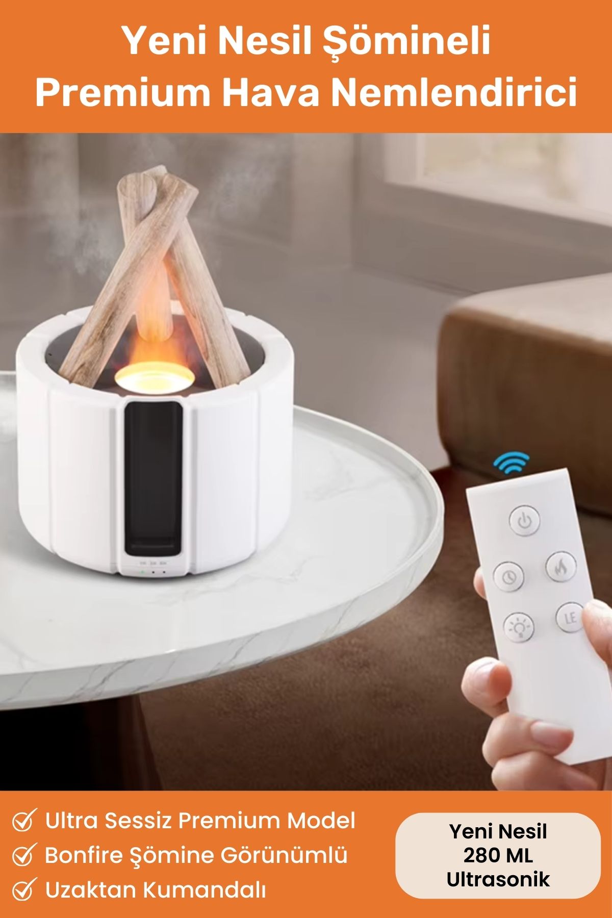 Yeni Nesil Bonfire Şömine Hava Nemlendiricisi 280 ML Renkli Gece Işığı Buhar Makinesi Aroma Difüzör