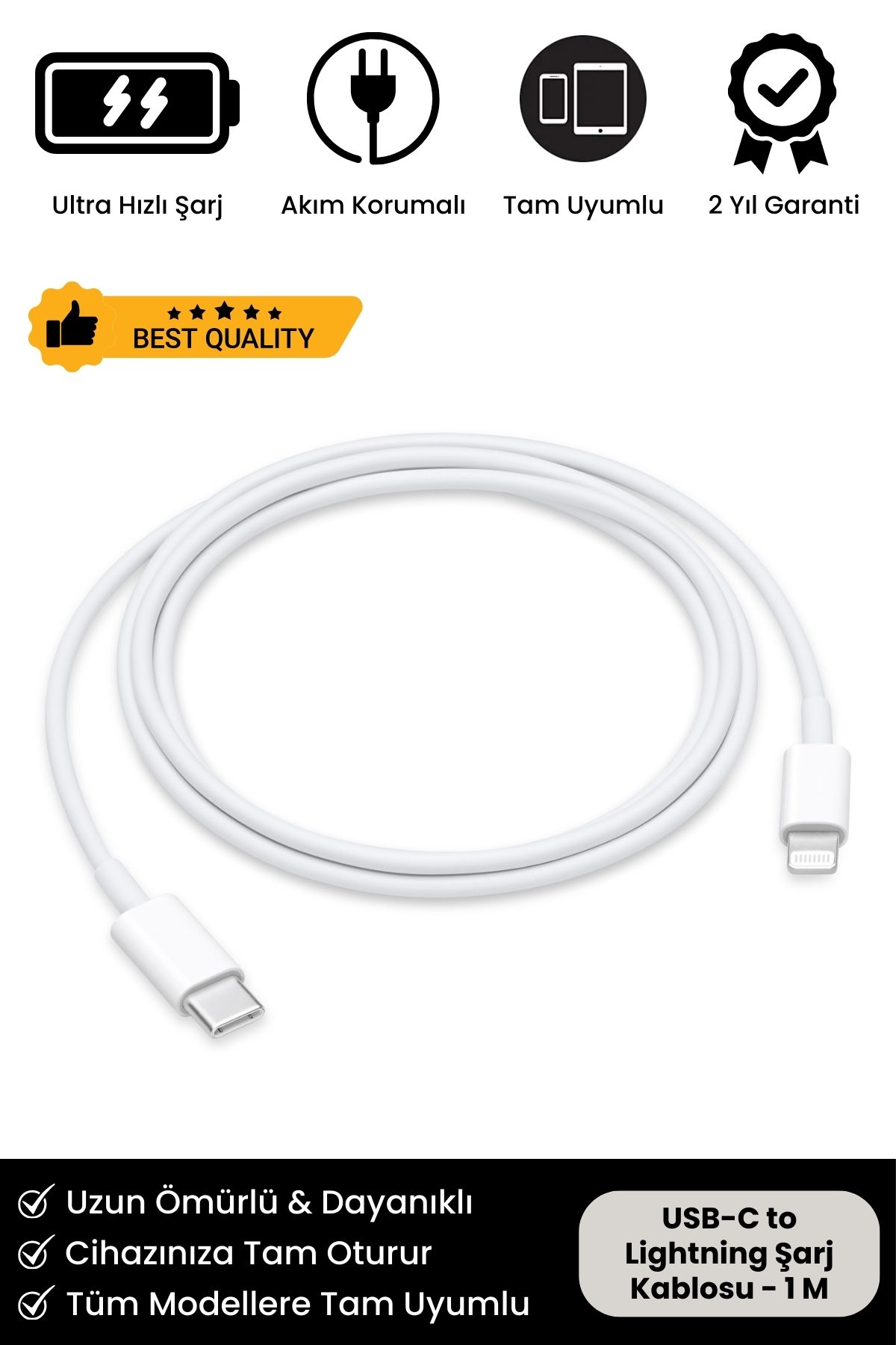 Apple Iphone Uyumlu Hızlı Şarj Usb-c To Lightning Premium Model Tüm Modellere Uyumlu Şarj Kablosu 1m
