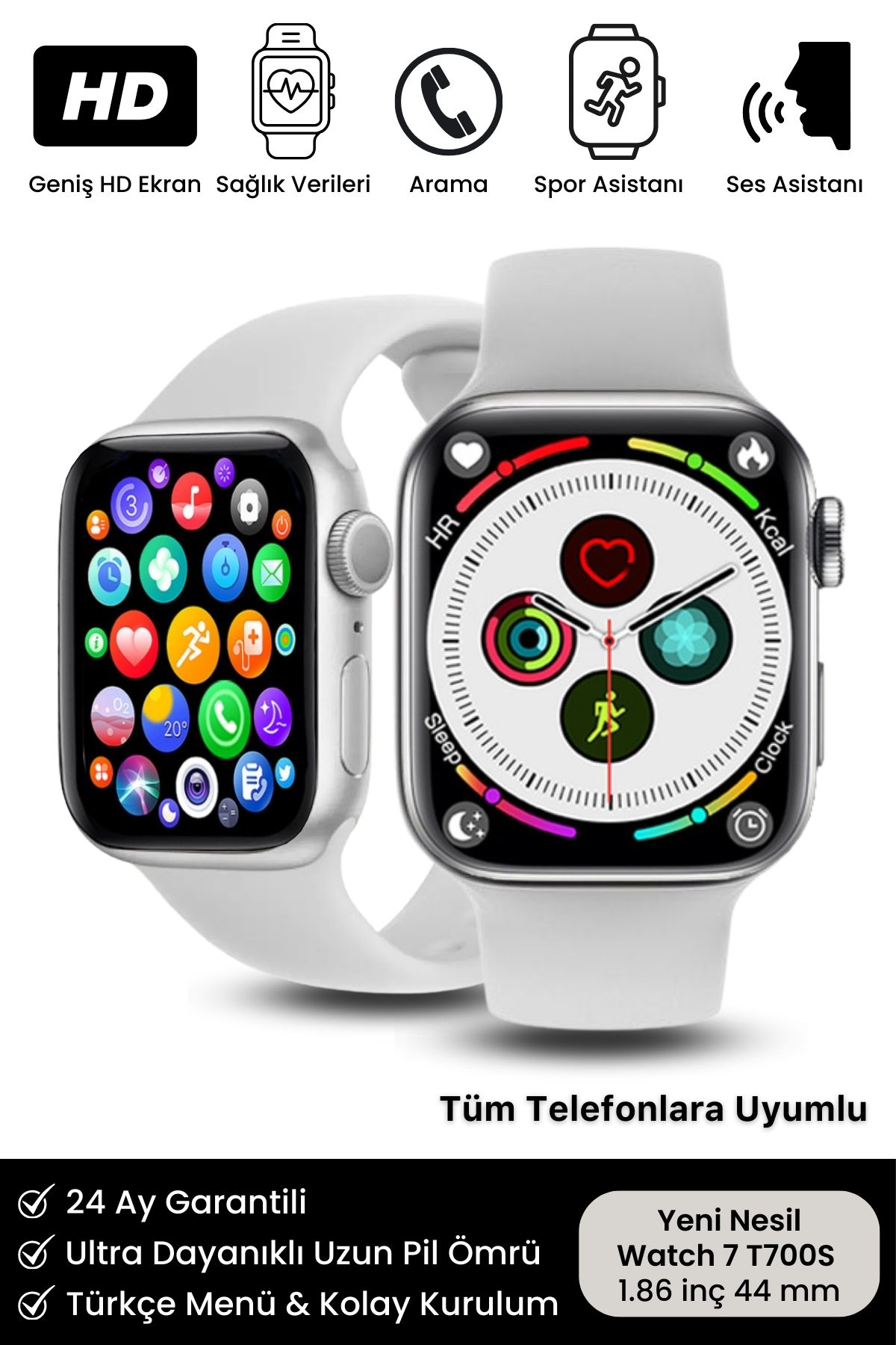Yeni Nesil Watch 7 Ios Android Uyumlu Spor Ve Sağlık Sensörlü Bluetooth Aramalı Akıllı Saat Gri
