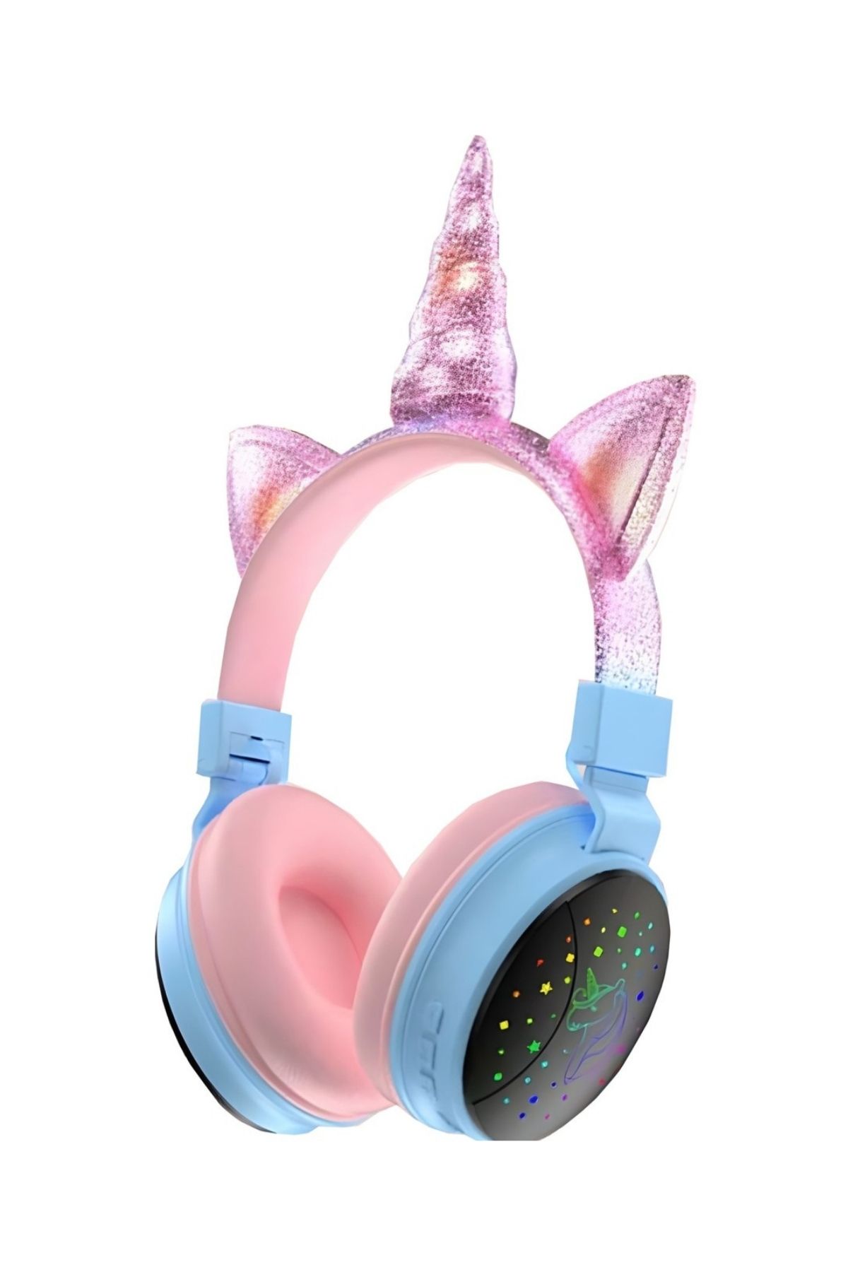 Premium Kids Serisi Unicorn LED Işıklı Çocuk İçin Mikrofonlu J34 Kablosuz Bluetooth Kulaklık Pembe