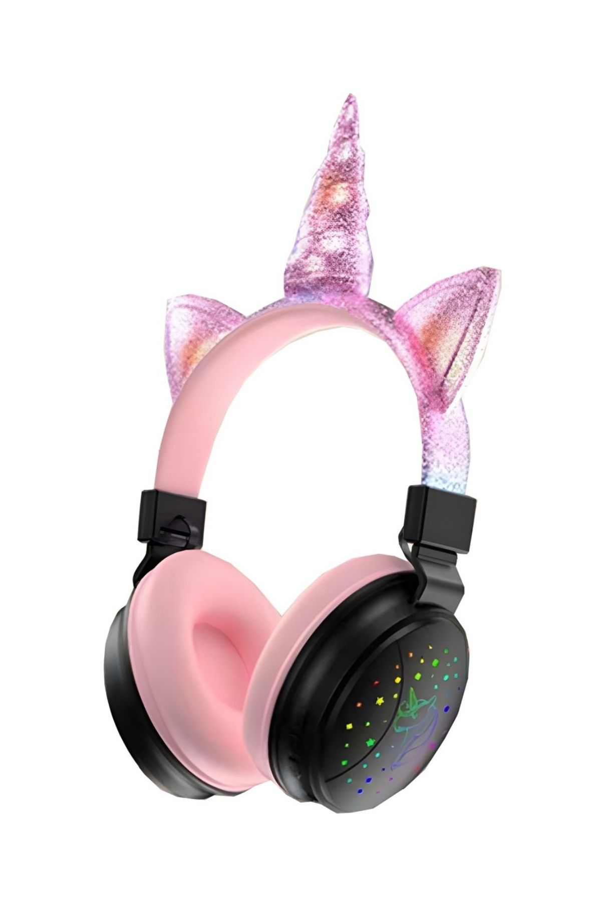 Premium Kids Serisi Unicorn LED Işıklı Çocuk İçin Mikrofonlu J34 Kablosuz Bluetooth Kulaklık Pembe