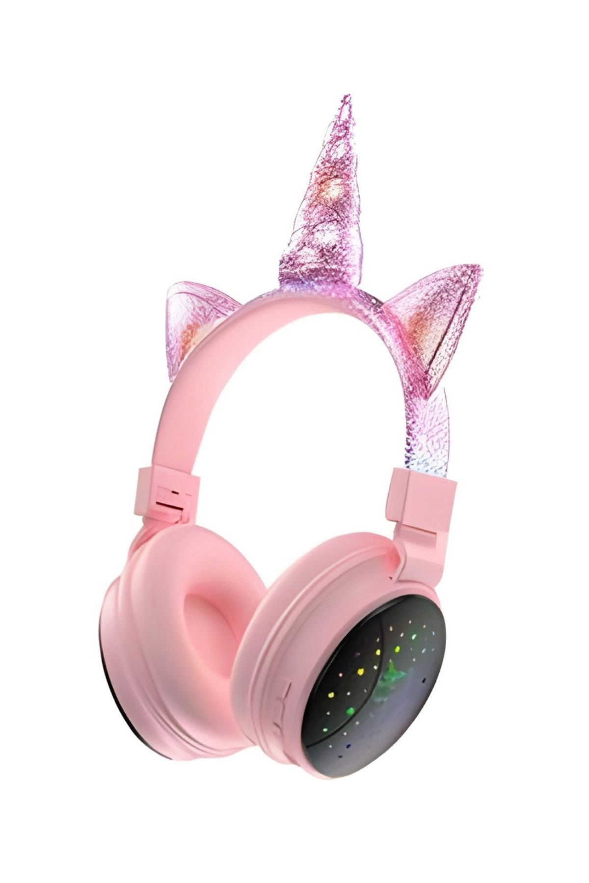 Premium Kids Serisi Unicorn LED Işıklı Çocuk İçin Mikrofonlu J34 Kablosuz Bluetooth Kulaklık Pembe