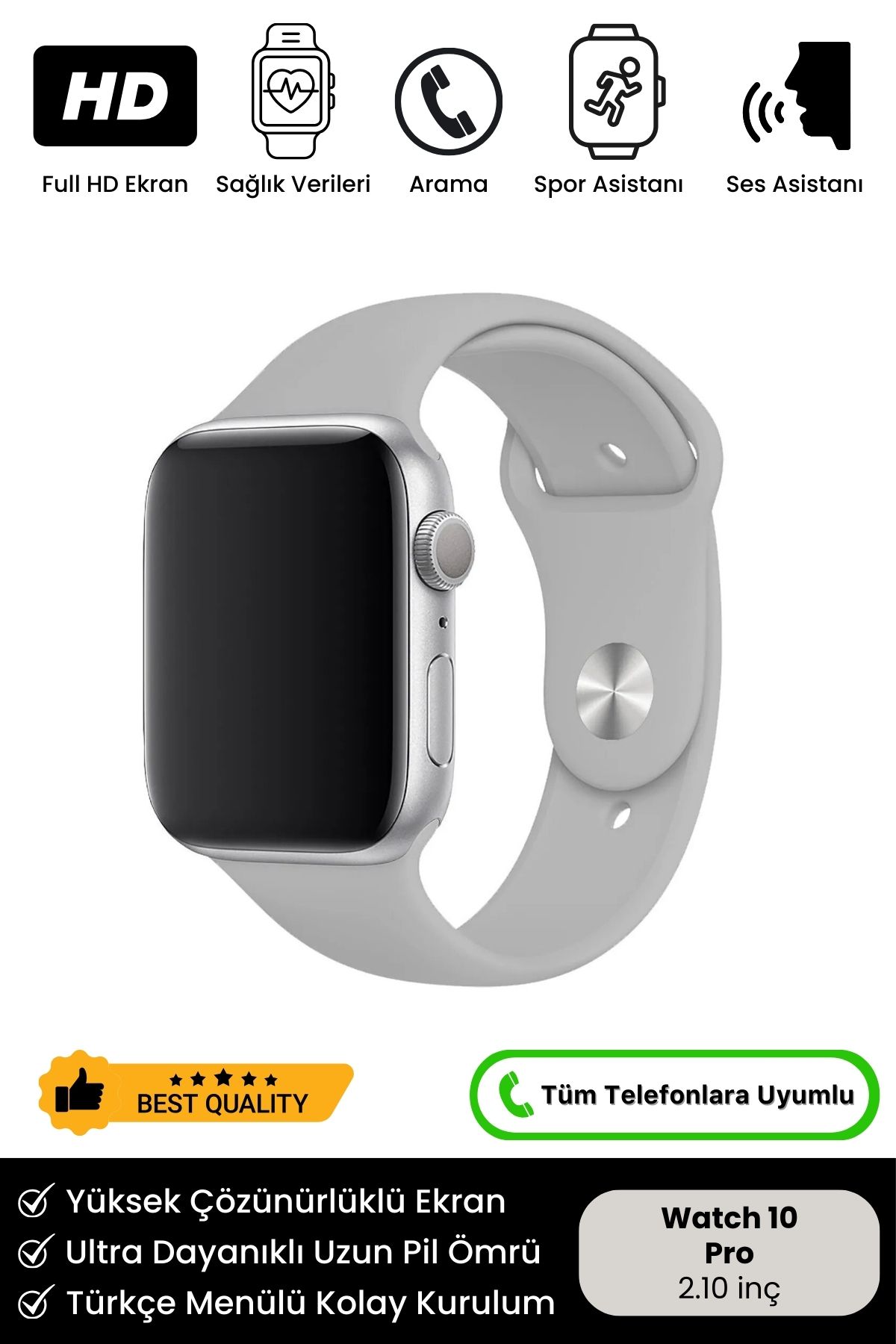 Yeni Nesil Watch 10 Series Pro HD Ekran Spor ve Sağlık Sensörlü iOS Android Uyumlu S10 Akıllı Saat