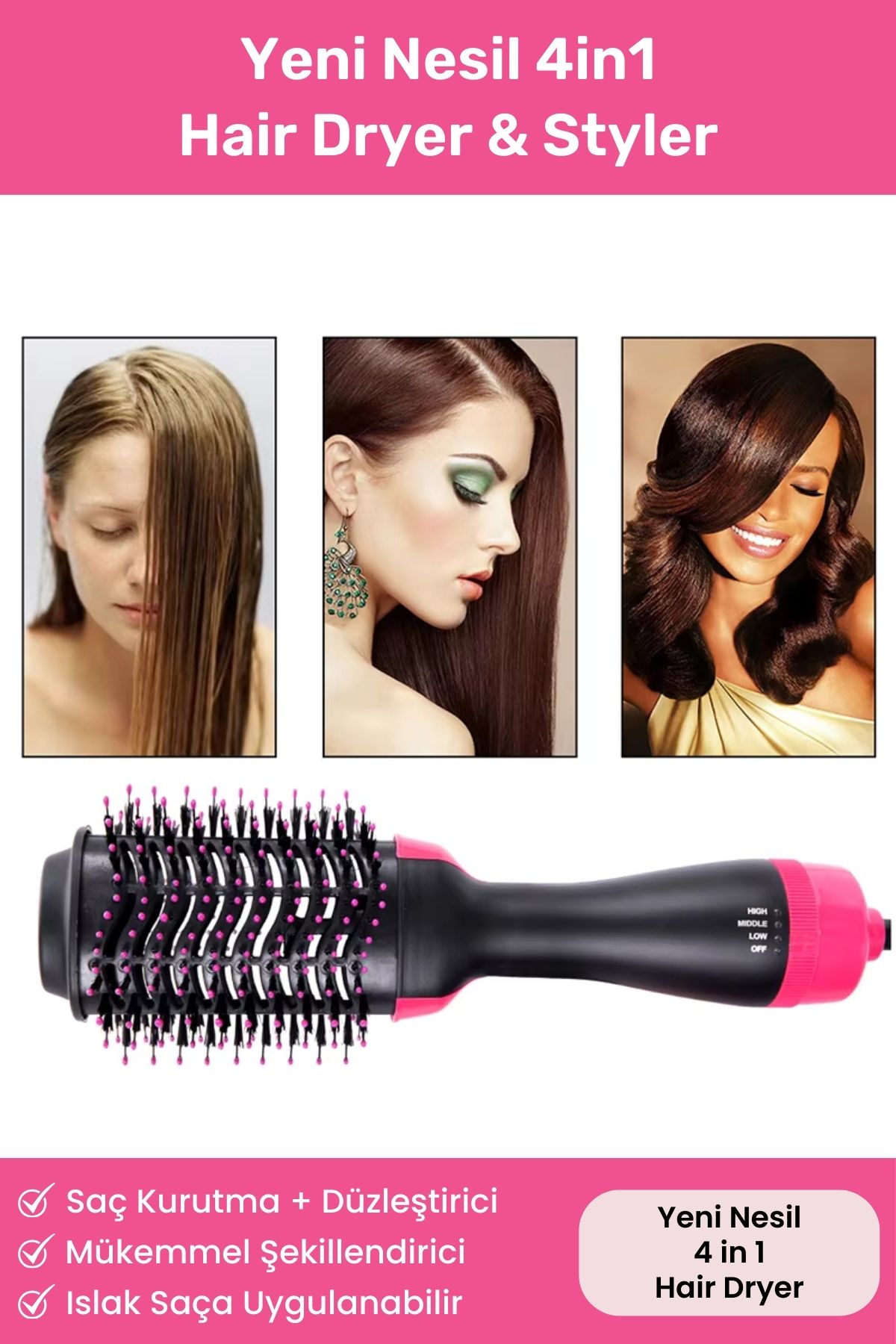 Yeni Nesil 4in1 Çok Fonksiyonlu Saç Kurutma Şekillendirici Düzleştirme Özellikli Hair Dryer & Styler
