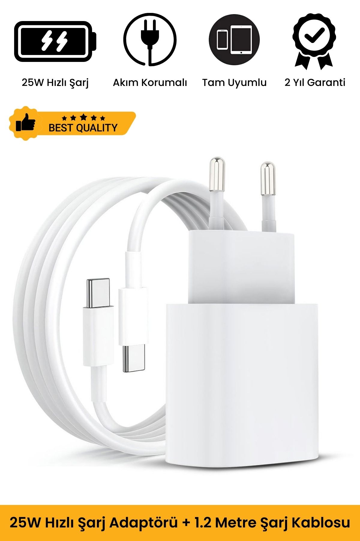 Yeni Nesil 25W Hızlı Şarj Seti Adaptor + Type C Kablosu iPhone 15 16 Samsung Realme Oppo Vb. Uyumlu
