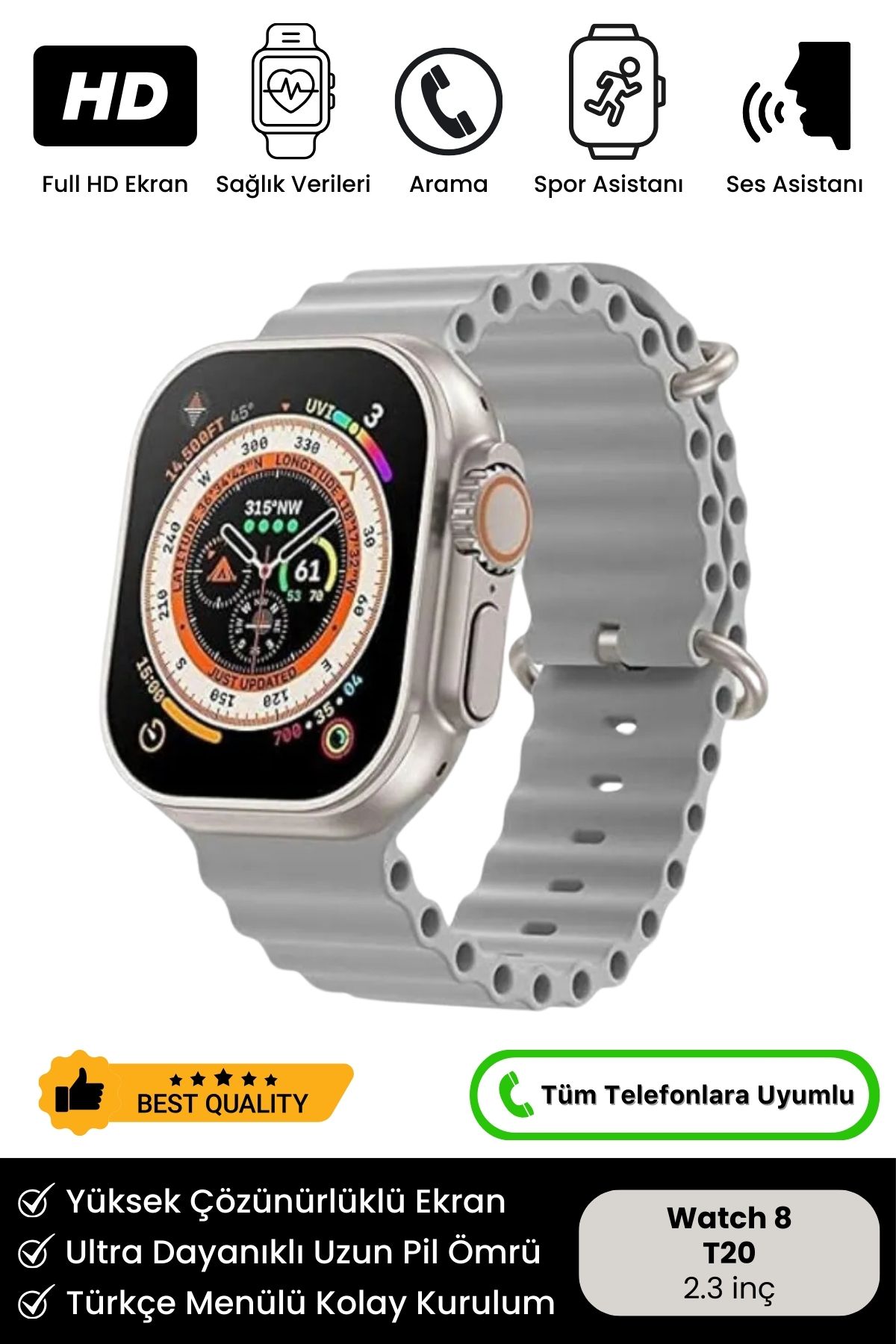 Yeni Nesil Watch 8 Ultra 4 Kordonlu Spor Ve Sağlık Sensörlü Ios Android Bluetooth T20 Akıllı Saat