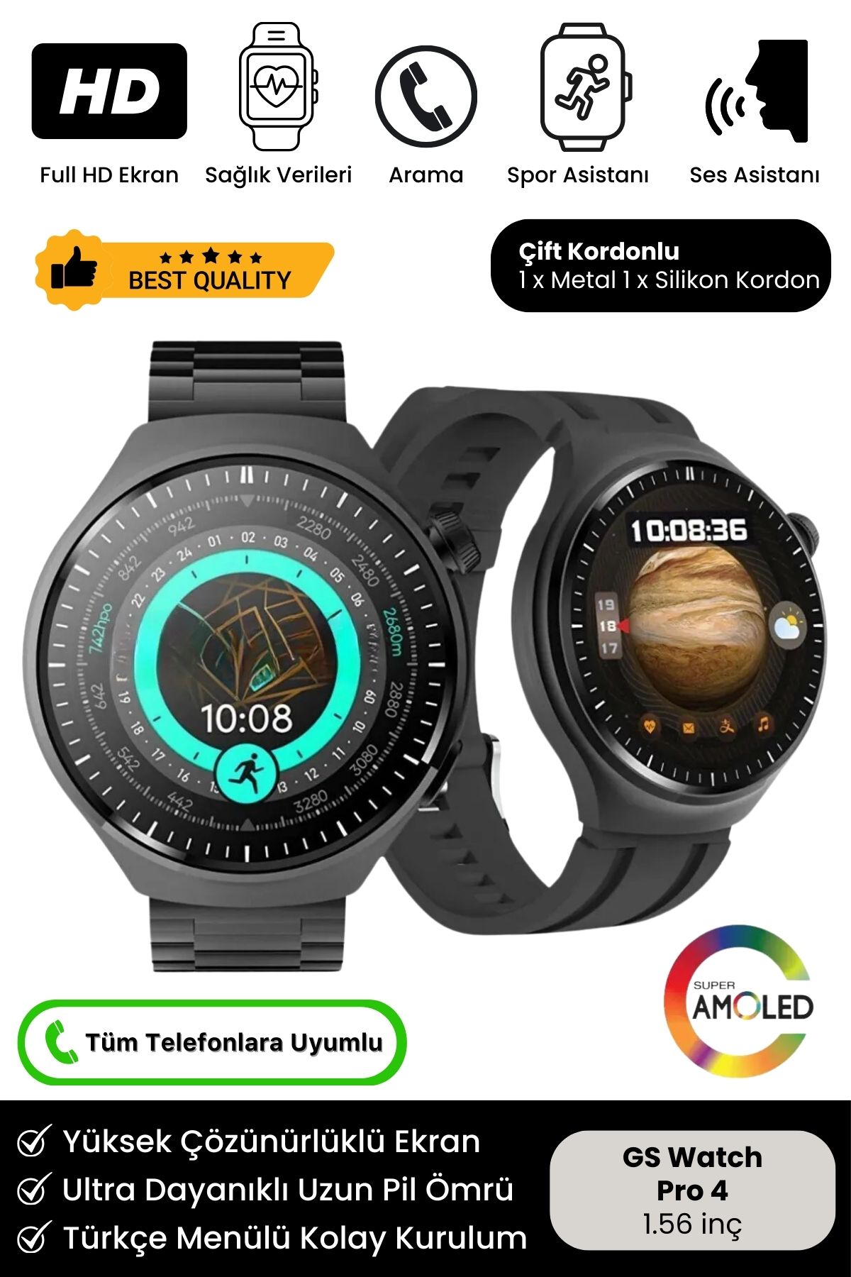 Yeni Nesil Super Amoled HD Ekran Gs Watch Pro 4 Spor Sağlık Sensörlü iOS Android Uyumlu Akıllı Saat