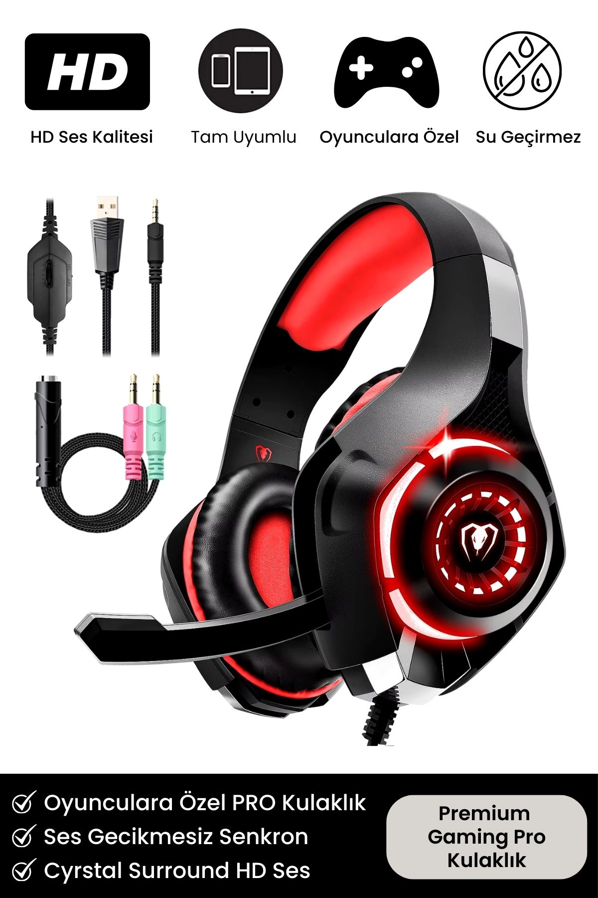 Premium Gaming Pro Mikrofonlu PS4 PS5 Xbox PC İçin Kablolu Gamer Kulak Üstü Oyuncu Kulaklık