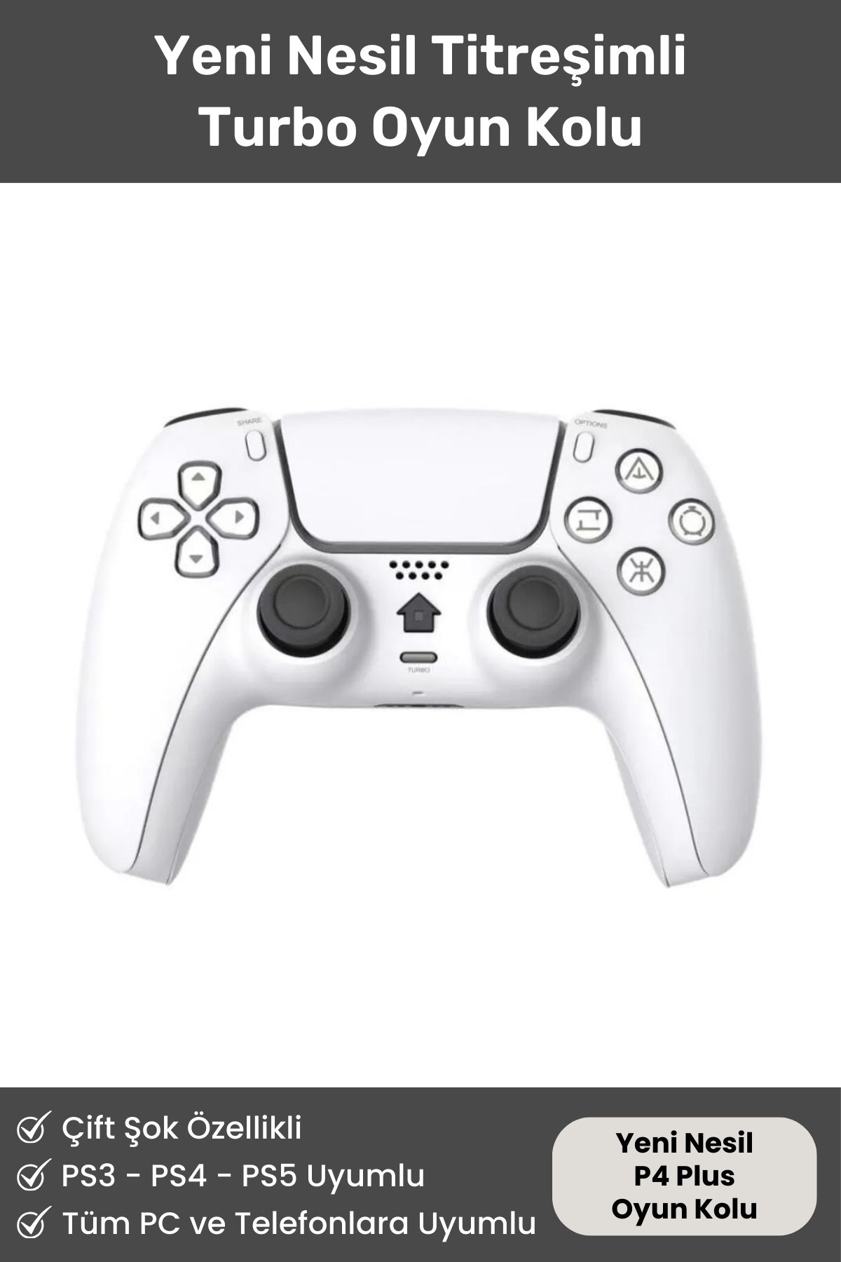Yeni Nesil P4 Plus Titreşimli Kablosuz Oyun Kolu PS3 PS4 PS5 PC Windows Telefon iOS Android Uyumlu
