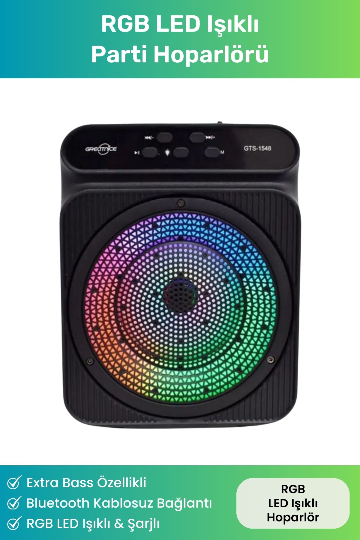 Premium Serisi HD Sound Parti Hoparlörü RGB Işıklı Extra Bass FM Radyo Bluetooth Kablosuz Hoparlör