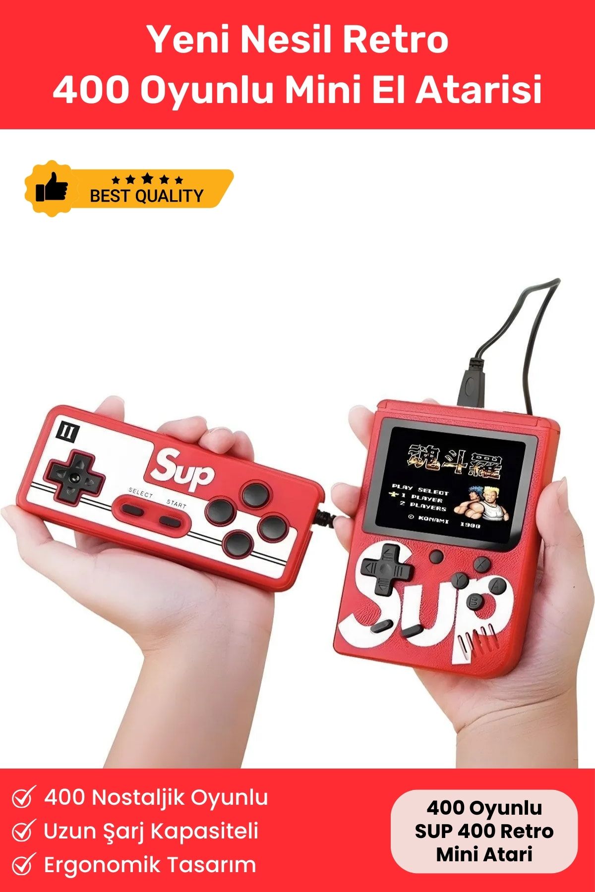 Yeni Nesil Mini Atari 400 Oyunlu Gameboy Çift Kollu Nostalji Retro Oyunlu Gamebox Video Oyun Konsolu