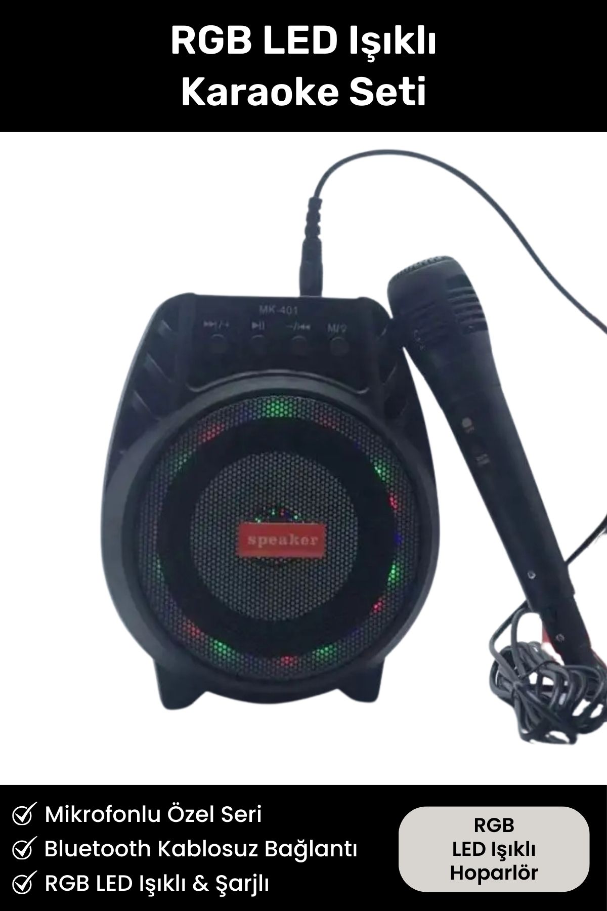 Mikrofonlu HD Ses Parti Karaoke Seti RGB LED Işıklı Bluetooth Kablosuz Wireless Hoparlör Ses Sistemi