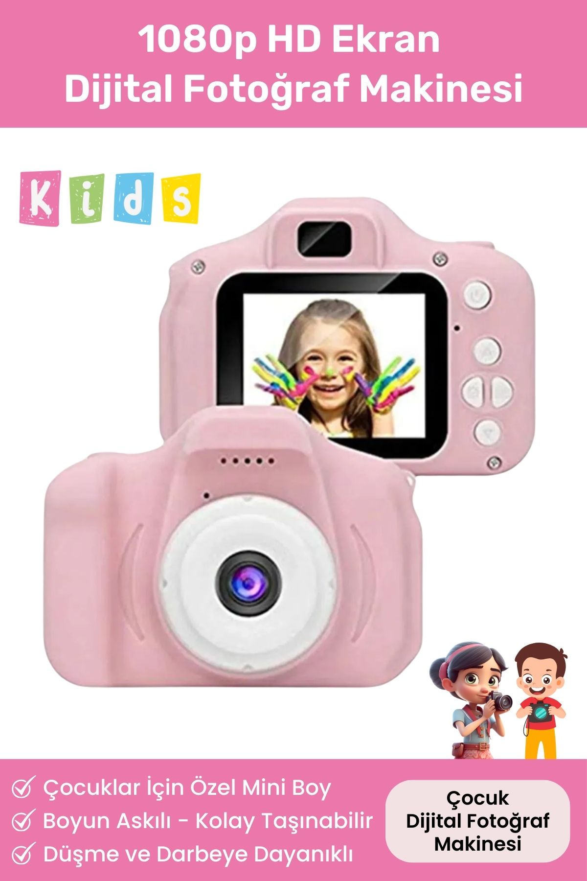 Yeni Nesil Çocuk Dijital Mini Fotoğraf Makinesi Kız Çocuklar İçin 1080p HD Ekran Kamera Selfie