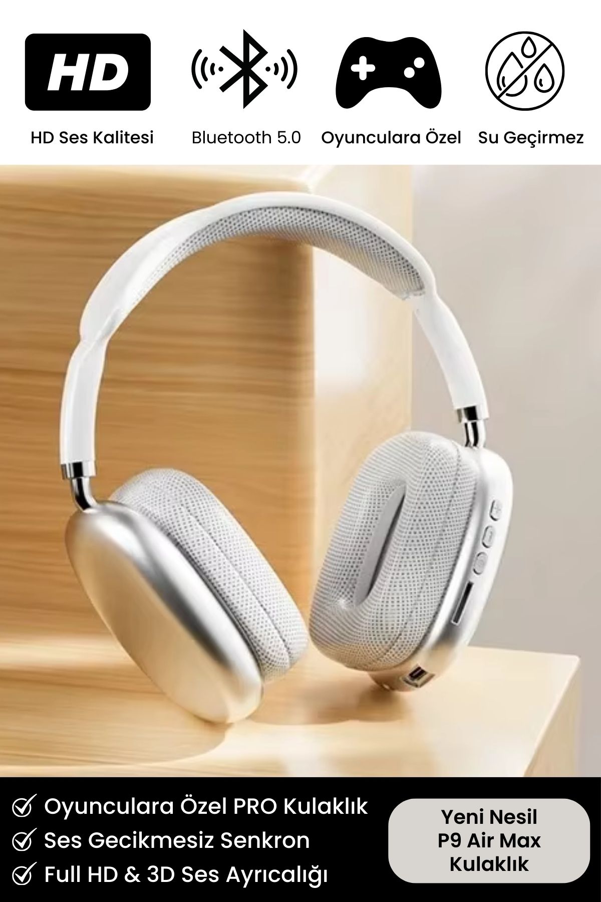 P9 Air Max Gaming Premium Mikrofonlu Kablosuz Ios Android Uyumlu 5.0 Bluetooth TWS Oyuncu Kulaklık