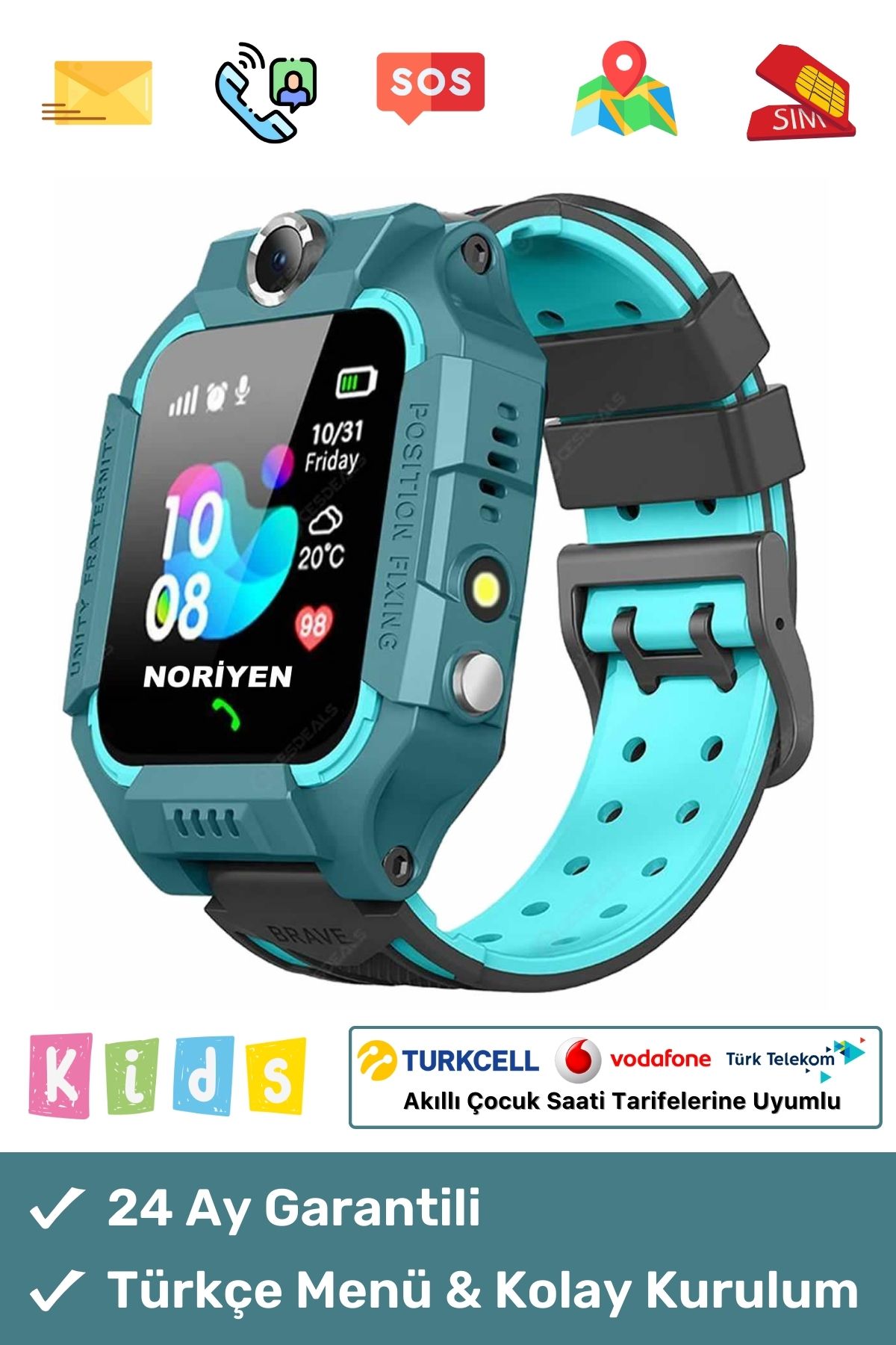 Btk Kayıtlı Çocuklar İçin Sim Kartlı Kameralı Ortam Dinleme Konum Takip Özellikli Çocuk Akıllı Saat