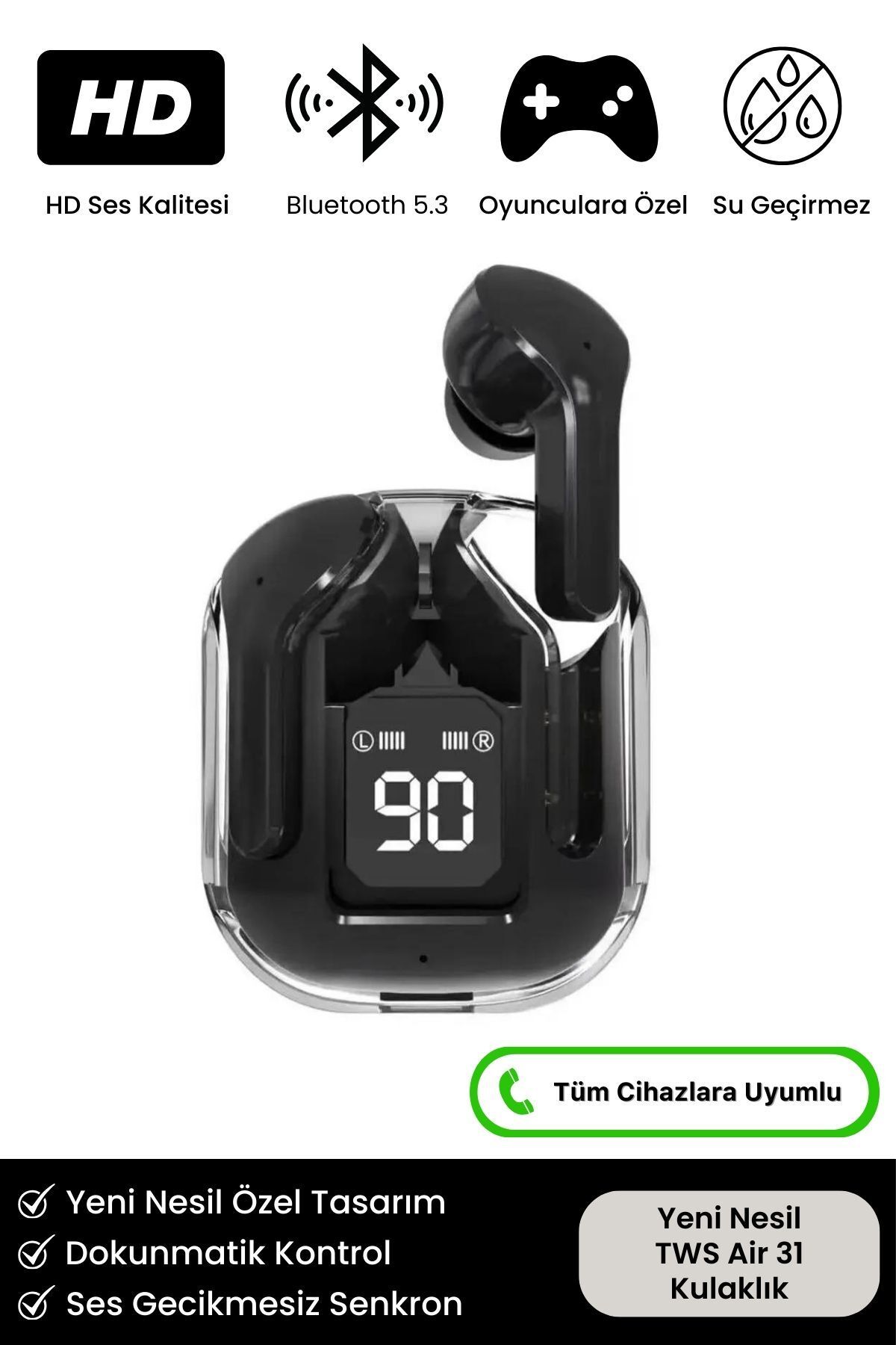 Tws Air31 Yeni Nesil 8d Stereo Ses Ios Android Uyumlu Dokunmatik Kontrol Bluetooth Kablosuz Kulaklık