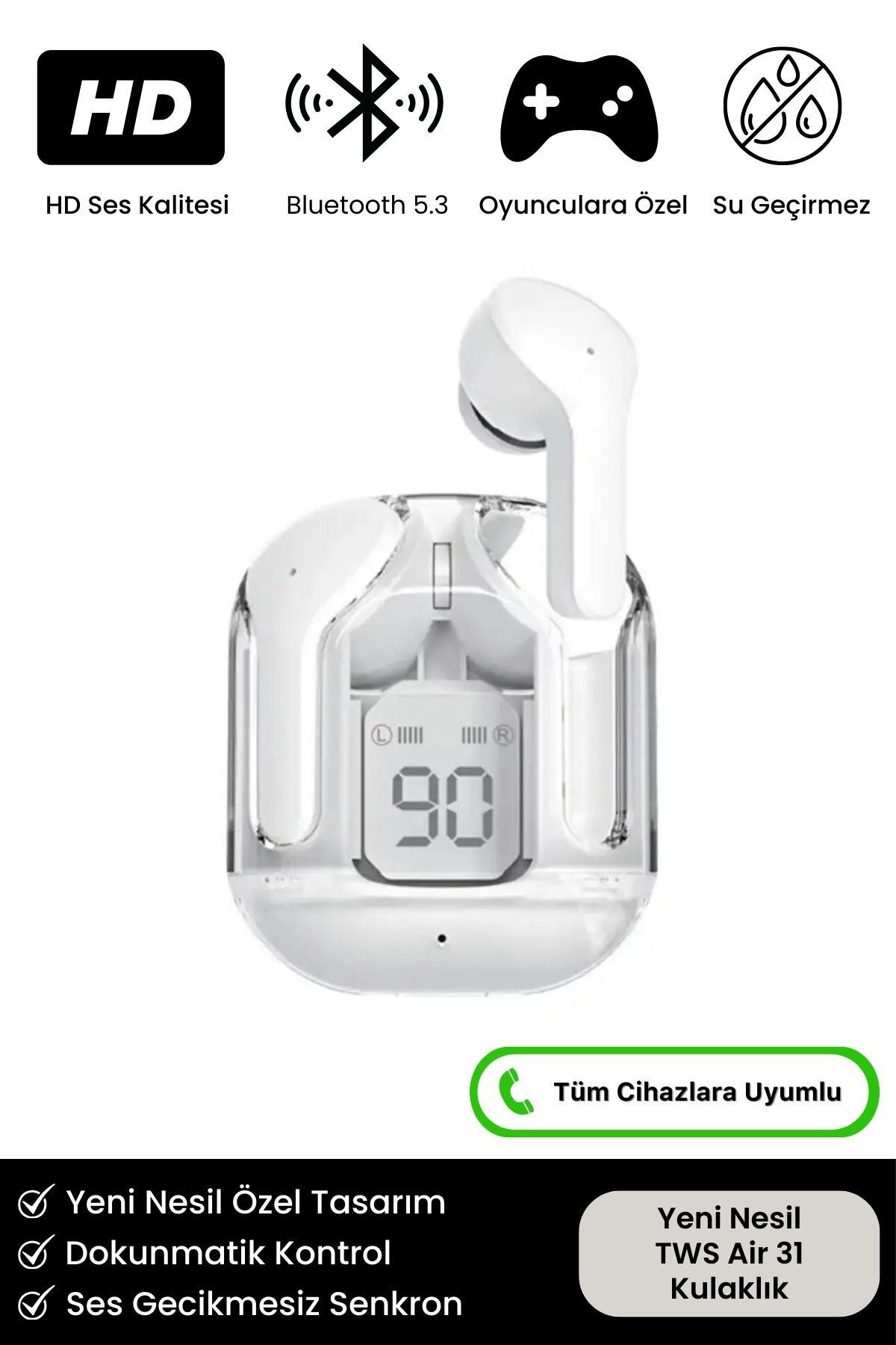 Tws Air31 Yeni Nesil 8d Stereo Ses Ios Android Uyumlu Dokunmatik Kontrol Bluetooth Kablosuz Kulaklık