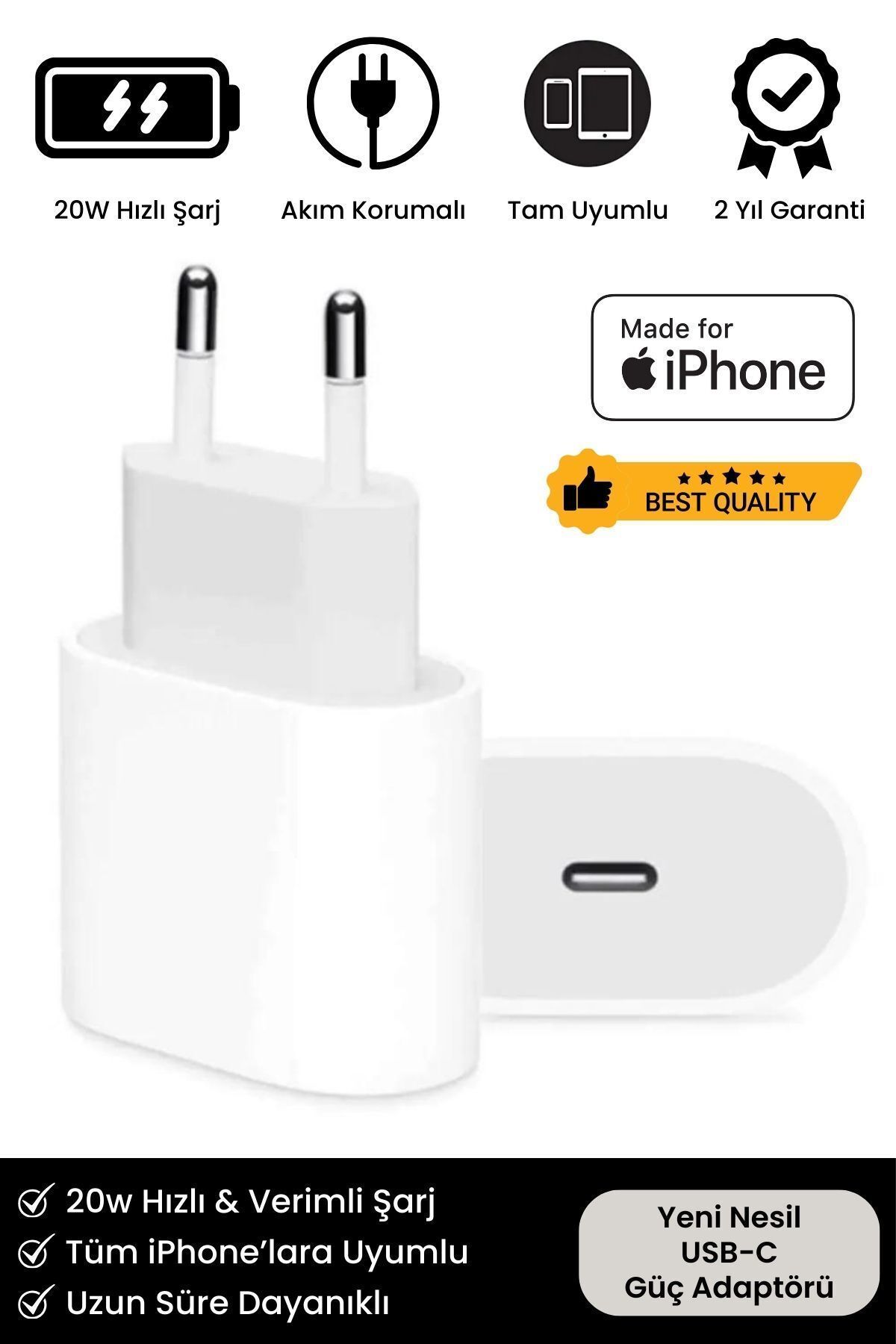 iPhone Tüm Serilere Uyumlu 20w Hızlı Şarj Aleti 6 7 8 X 11 12 13 14 15 İçin Type-C Girişli Adaptör
