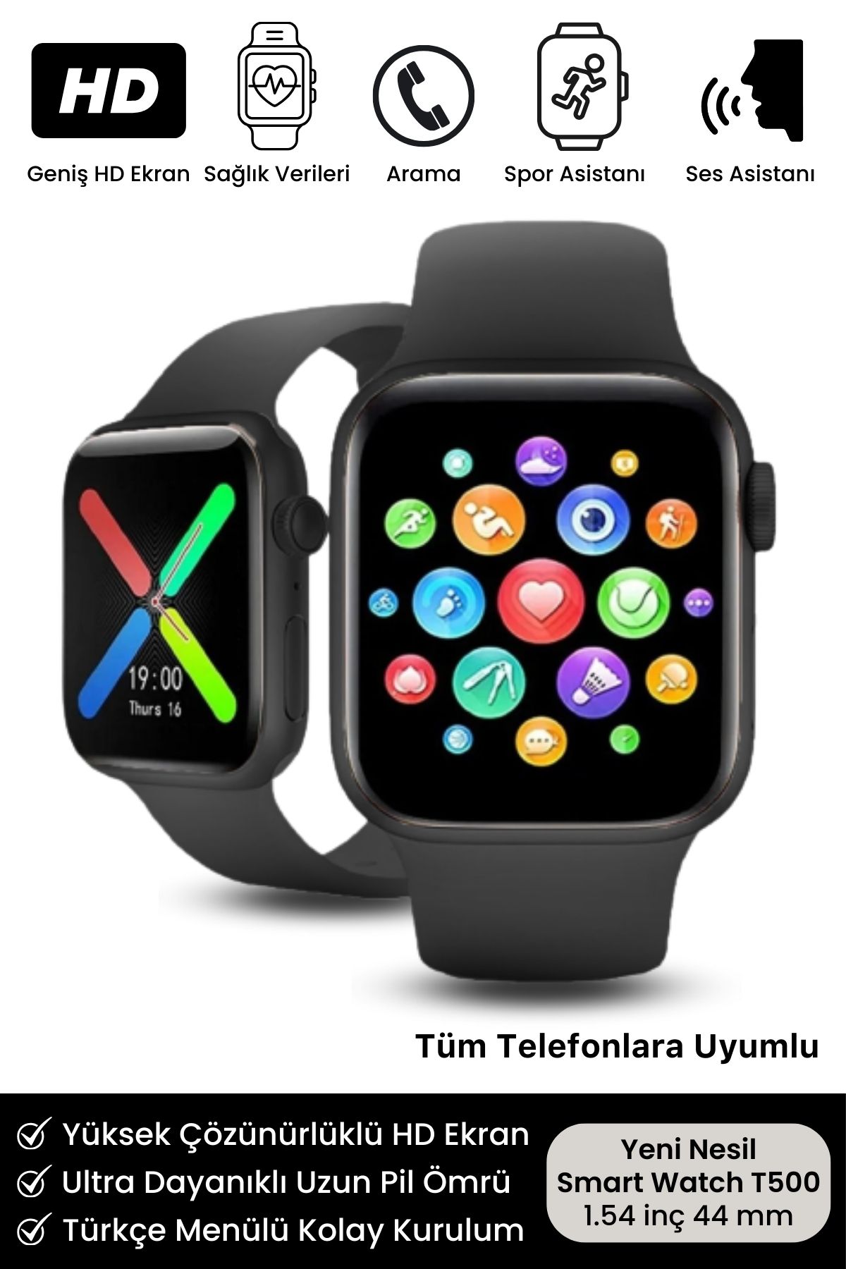T500 Plus Yeni Seri Spor Ve Sağlık Sensörlü Ios Android Uyumlu Tansiyon Ve Nabız Ölçer Akıllı Saat