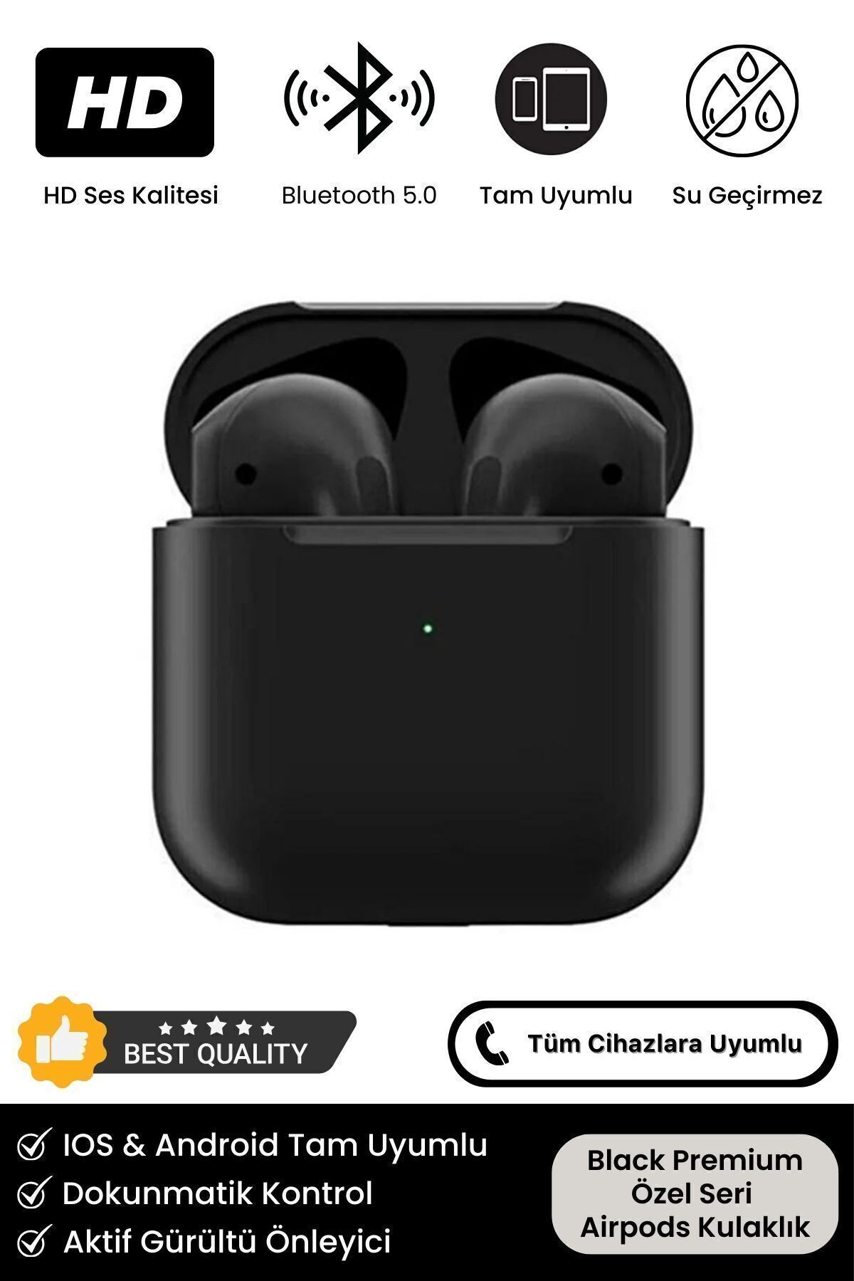 Black Premium Serisi Hd Ses Ios Android Uyumlu Kulak Içi Kablosuz Bluetooth Kulaklık