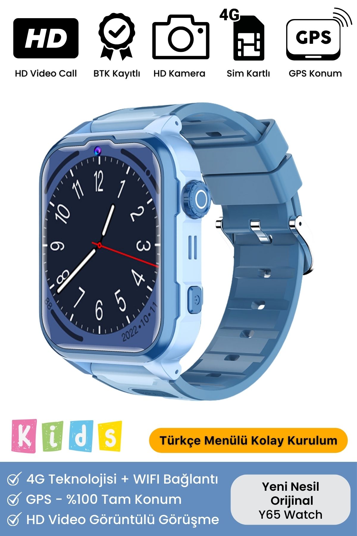 4G Sim Kartlı Gps Konum + Wifi Çocuk Takip Görüntülü Konuşma Ortam Dinleme Y65 Akıllı Saat