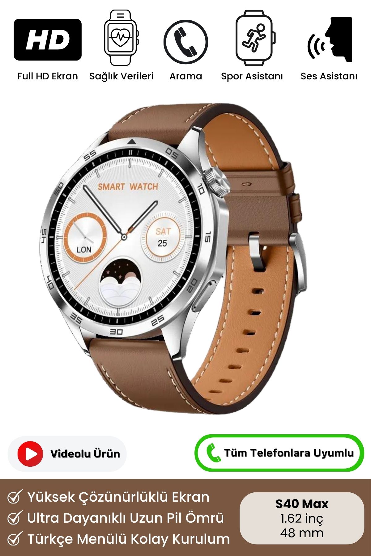 Premium Serisi S40 Max HD Ekran Babalar Günü Hediyesi Klasik Model IOS Android Uyumlu Akıllı Saat
