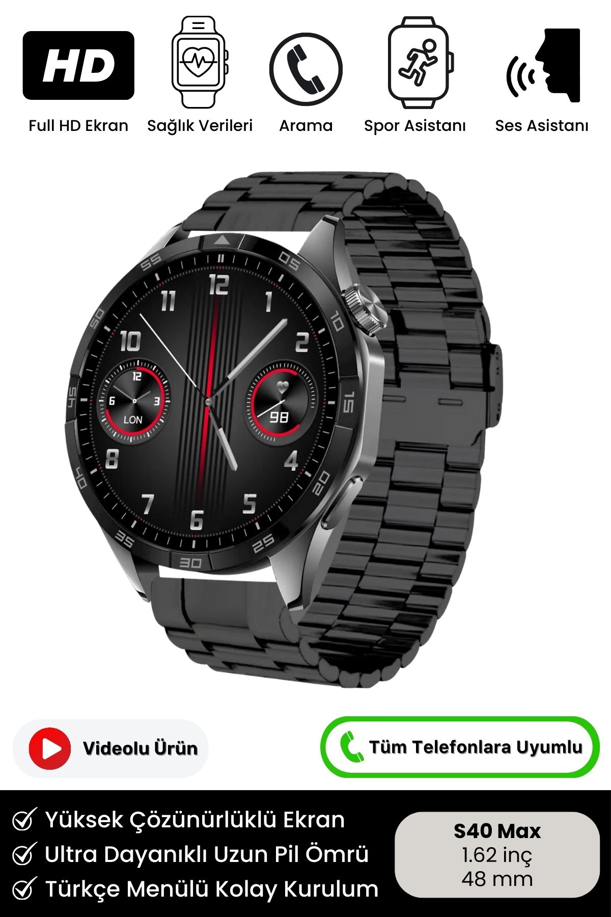Premium Serisi S40 Max Hd Ekran Babalar Günü Hediyesi Klasik Model Ios Android Uyumlu Akıllı Saat
