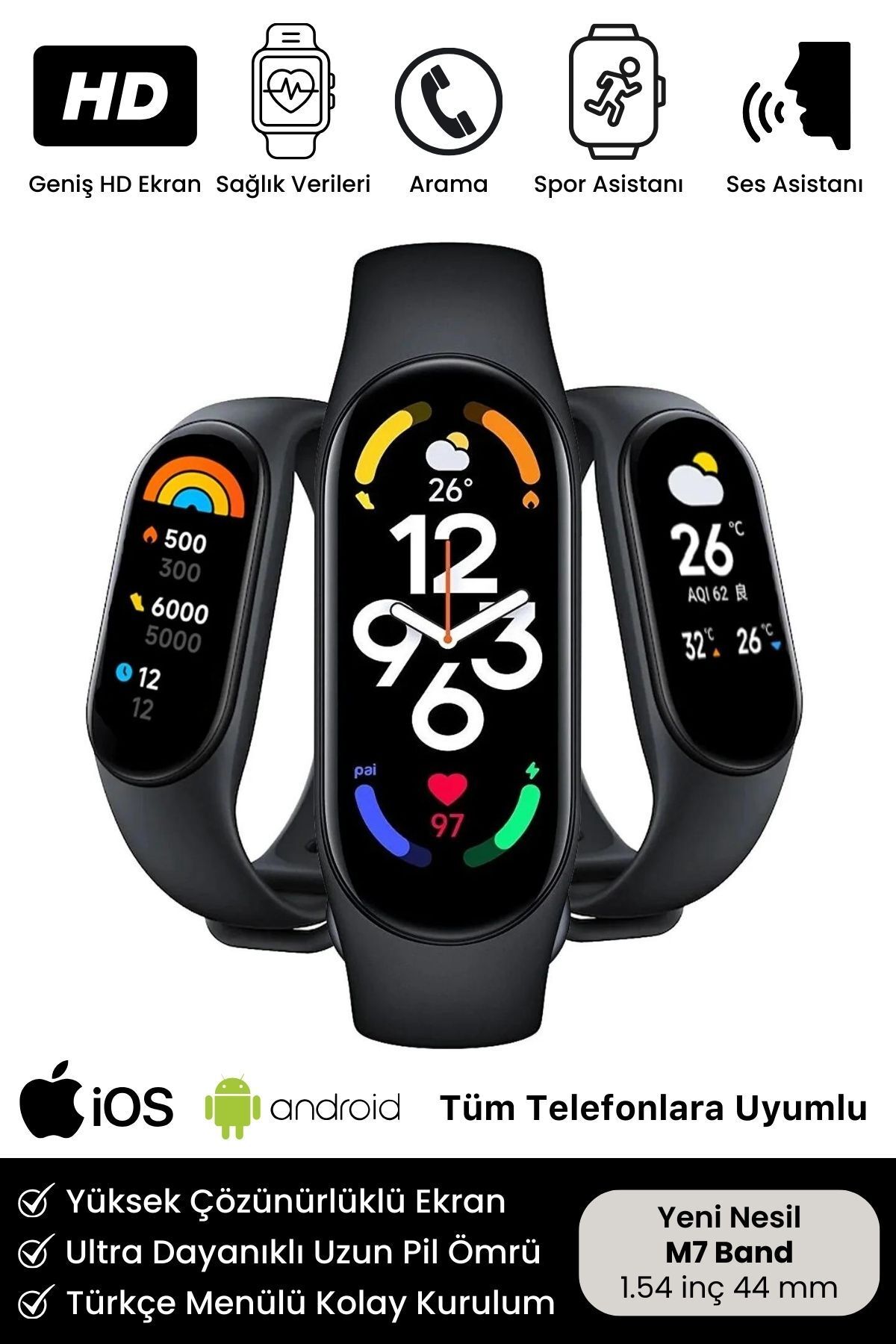 Yeni Nesil Smart Watch M7 Band IOS Android Uyumlu Full Spor ve Sağlık Modlu Bileklik Akıllı Saat