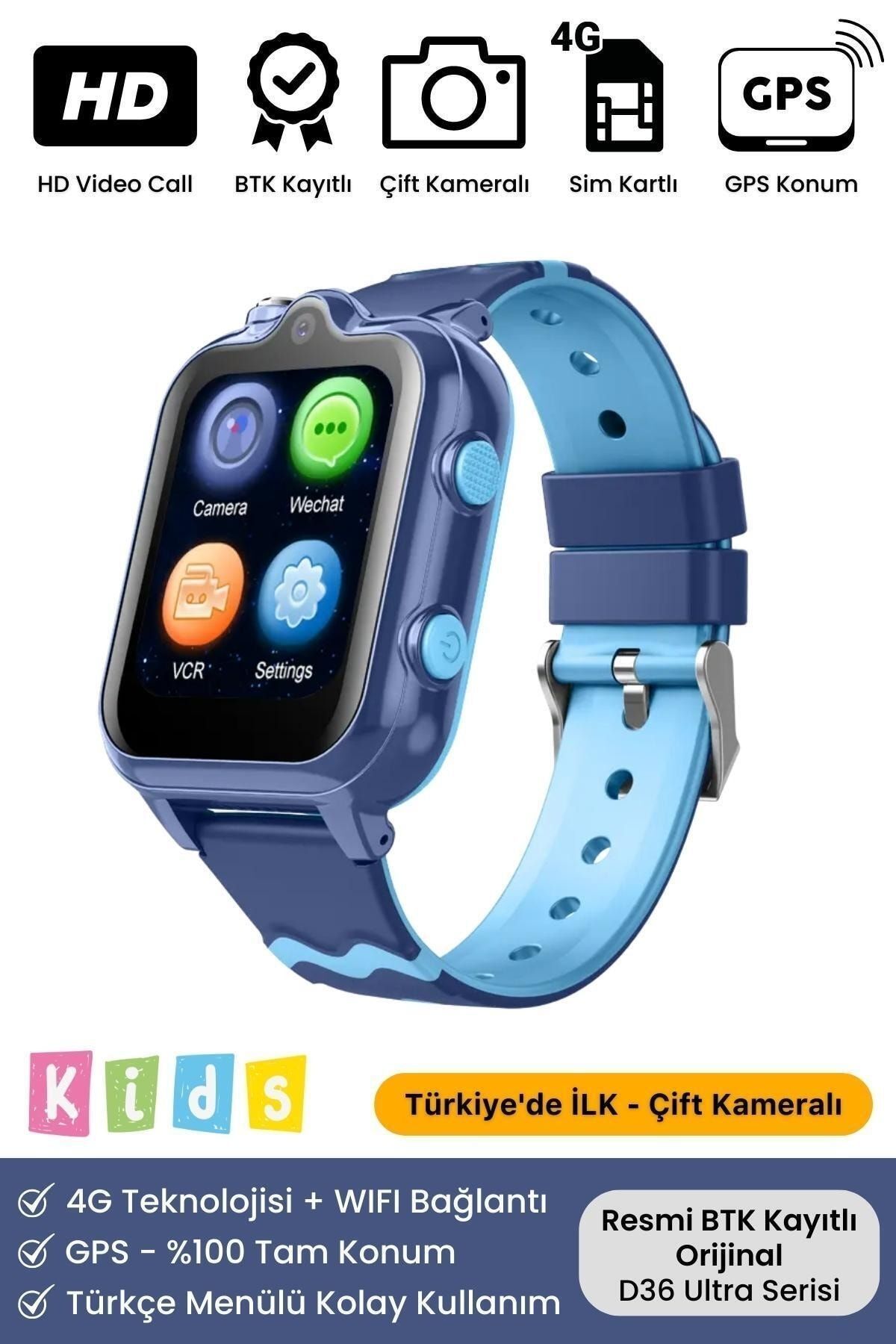 Orijinal Yeni Model Gps Konum 4g Sim Kartlı Görüntülü Konuşma Çocuk Takip Ortam Dinleme Akıllı Saat