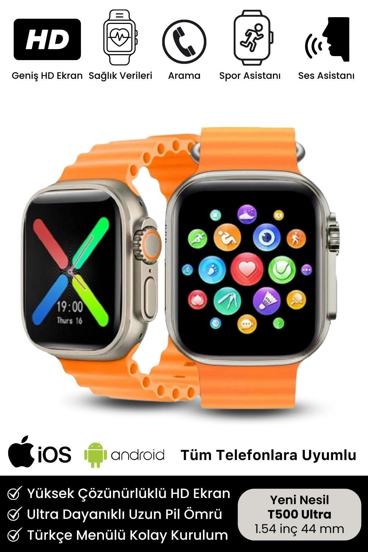 Yeni Nesil Spor Ve Sağlık Sensörlü T500 Ultra Nabız Tansiyon Ölçer Watch 8 Kasa Tasarım Akıllı Saat