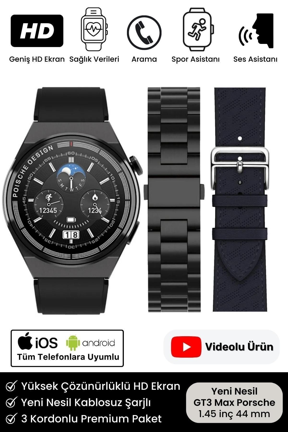 Full HD 3 Kordonlu GT3 Max Premium Spor Sağlık Sensörlü Watch Ios Android Uyumlu Akıllı Saat