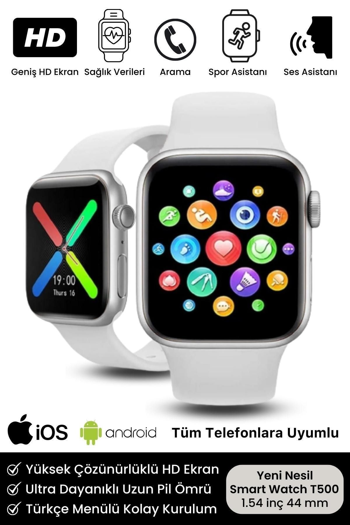 T500 Plus Spor Ve Sağlık Sensörlü Ios Android Uyumlu Nabız Tansiyon Ölçer Türkçe Menülü Akıllı Saat