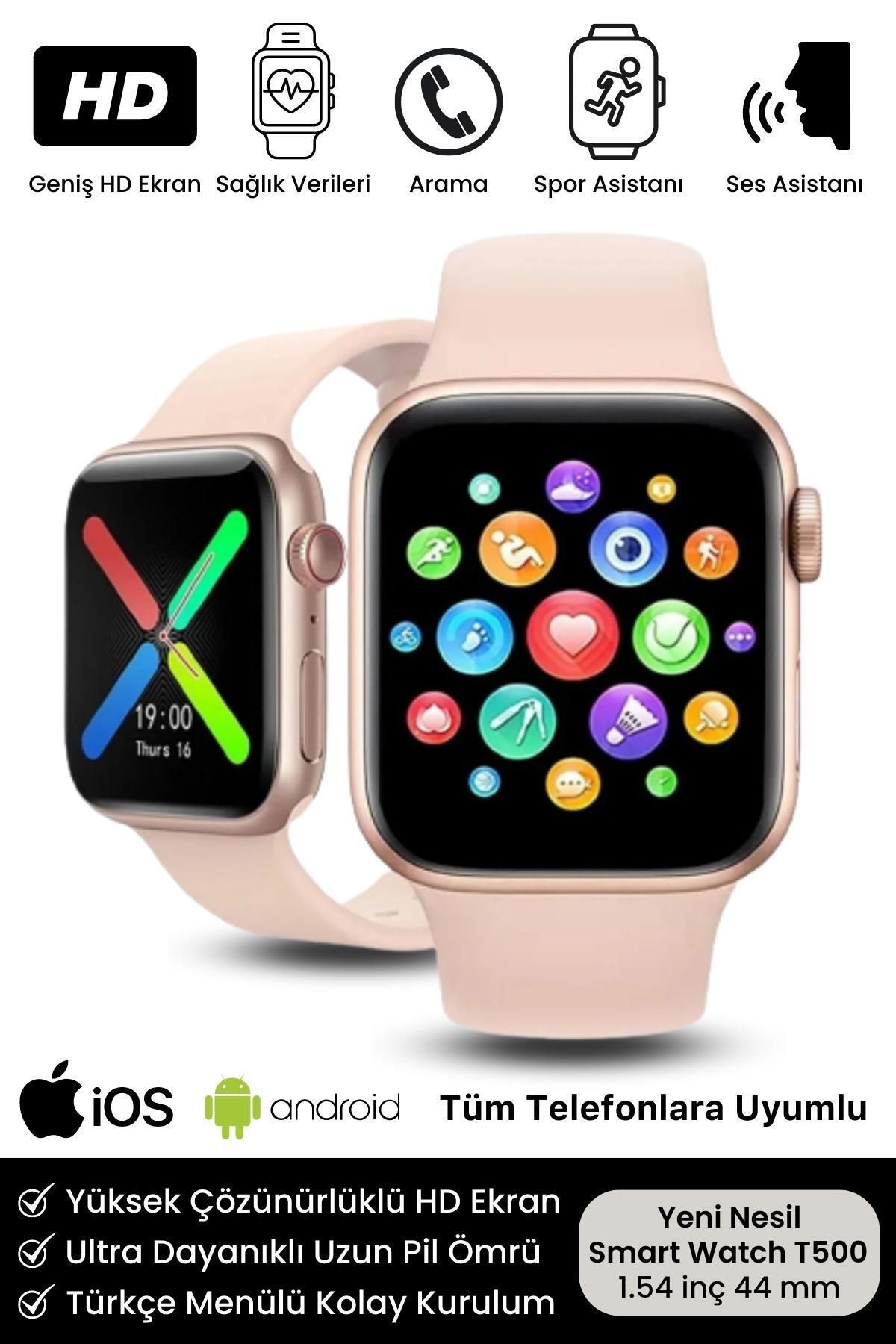 T500 Plus Spor Ve Sağlık Sensörlü Ios Android Uyumlu Nabız Tansiyon Ölçer Watch 7 Kasa Akıllı Saat
