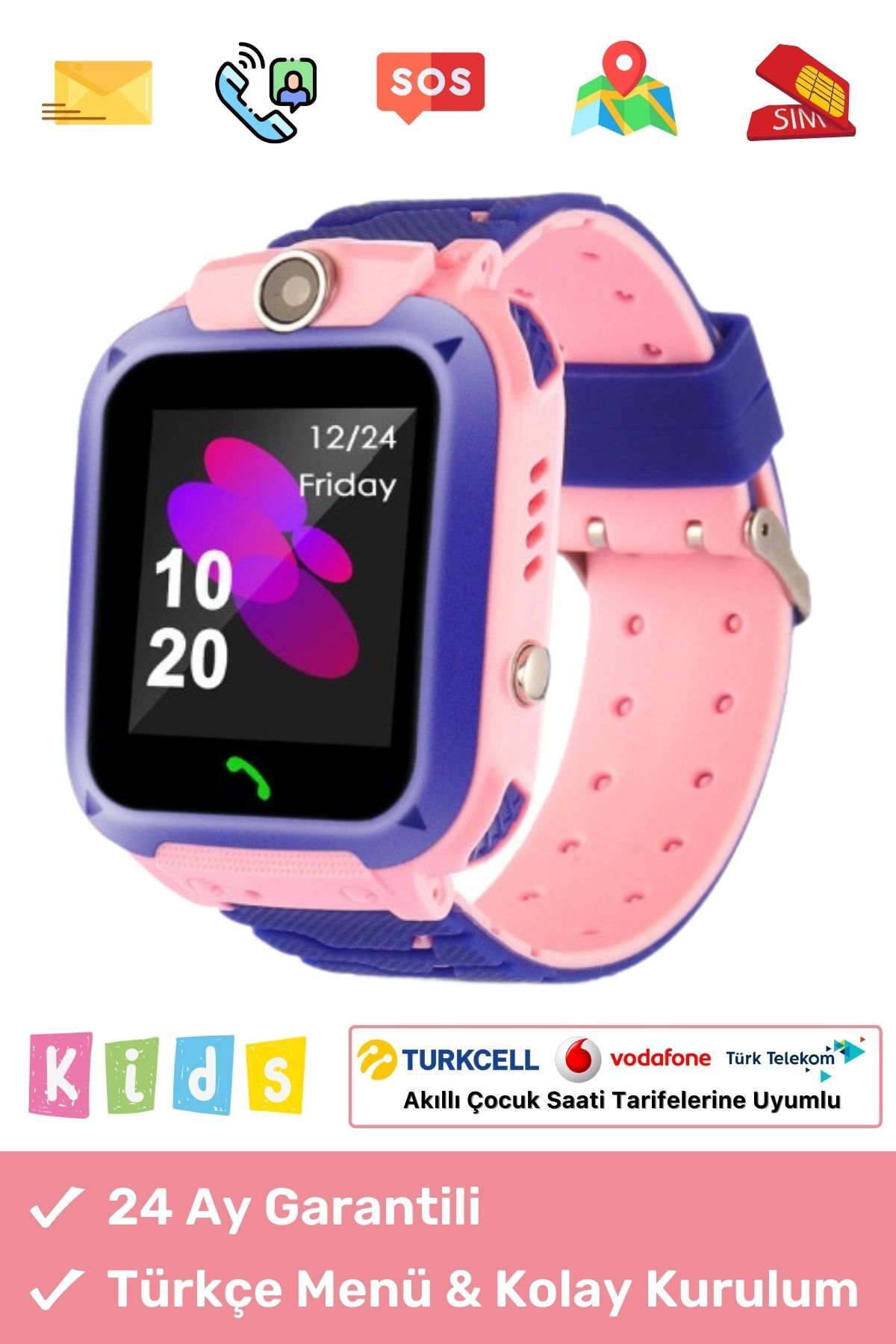 Kız Çocuklar Için Btk Kayıtlı Q12 Sim Kartlı Konum Takip Ortam Dinleme Özellikli Akıllı Çocuk Saati