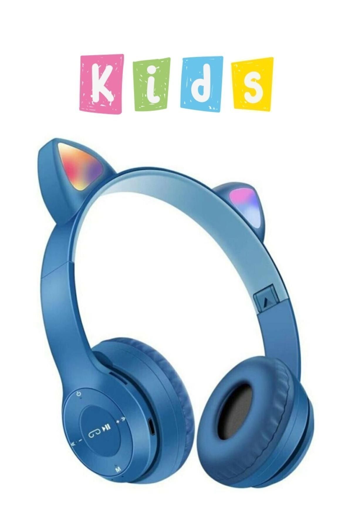 Kedi Kulaklı Kız Çocuk İçin Işıklı Mikrofonlu Kablosuz Katlanabilir Bluetooth Kedili Kulaklık Mor