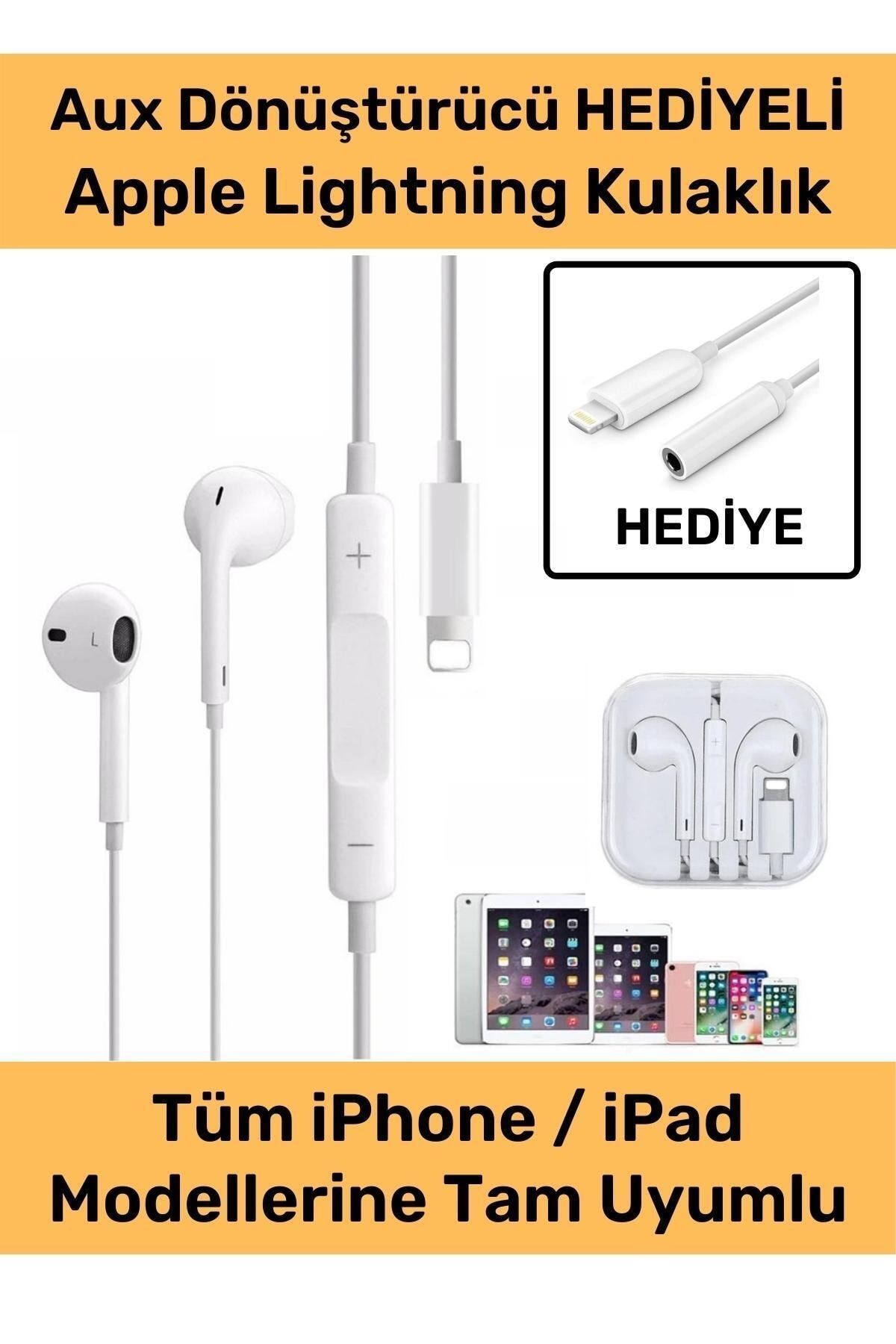 Aux Dönüştürücü Hediyeli Ios Uyumlu Lightning Konnektörlü Earpods Kablolu Bluetooth Kulaklık
